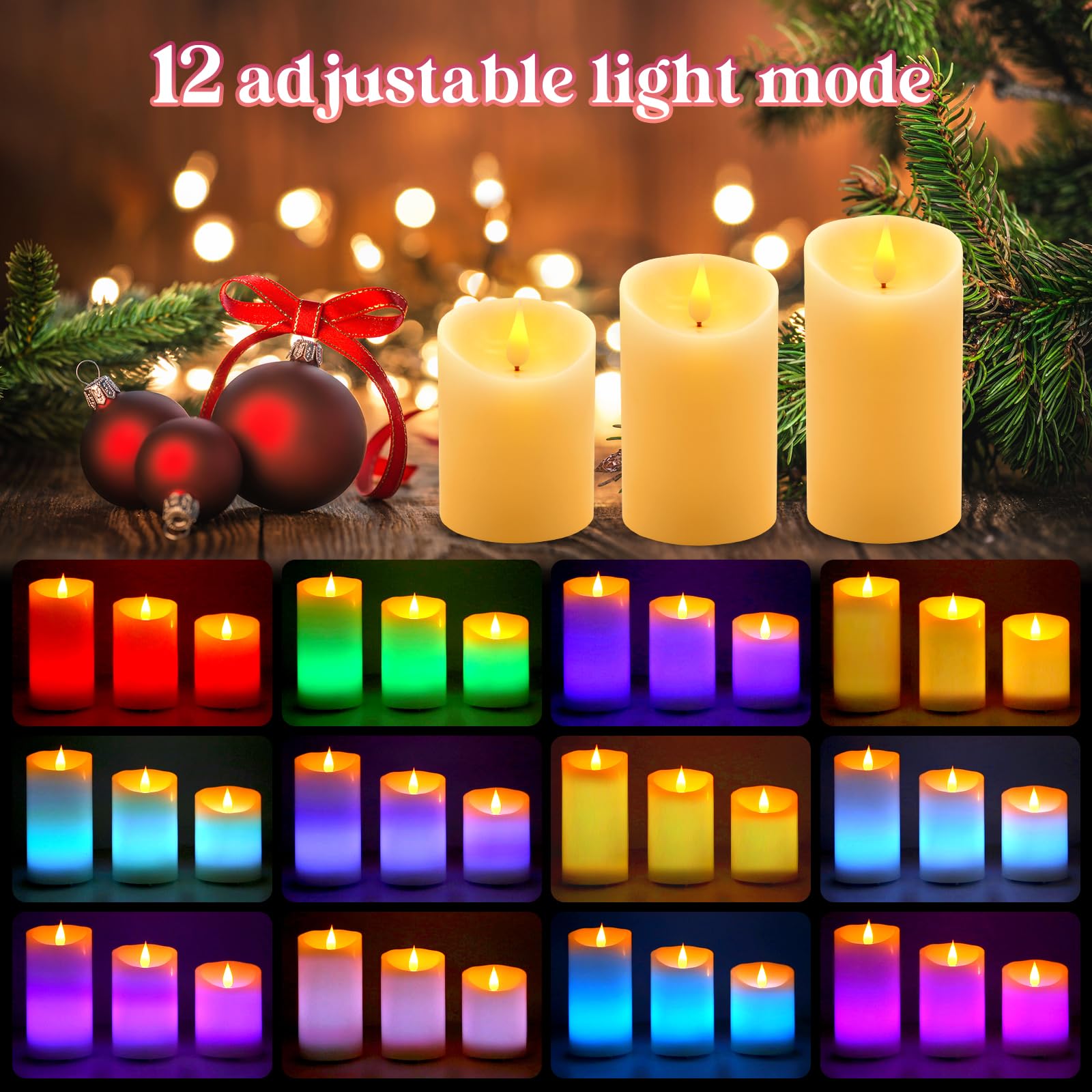 Aled Light Rechargeable Candles Flickering With Remote,Flameless Candles Built In Rechargeable Battery,Rgb&Warm White Real Wax L