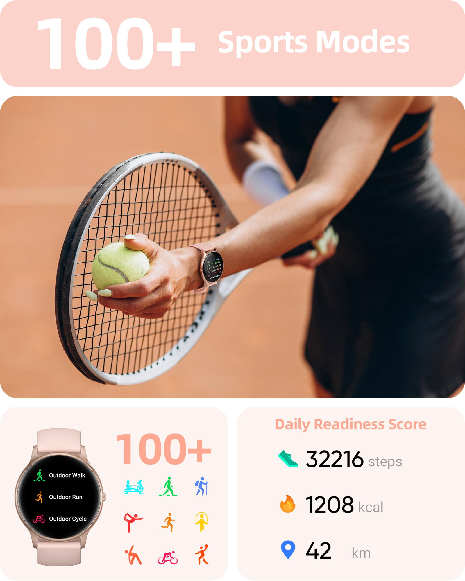 Parsonver Smart Watch For Women(Answer/Make Calls), Hd Screen Fitness Tracker Ip68 Waterproof, 100+ Sport Modes, Heart Rate/Slee