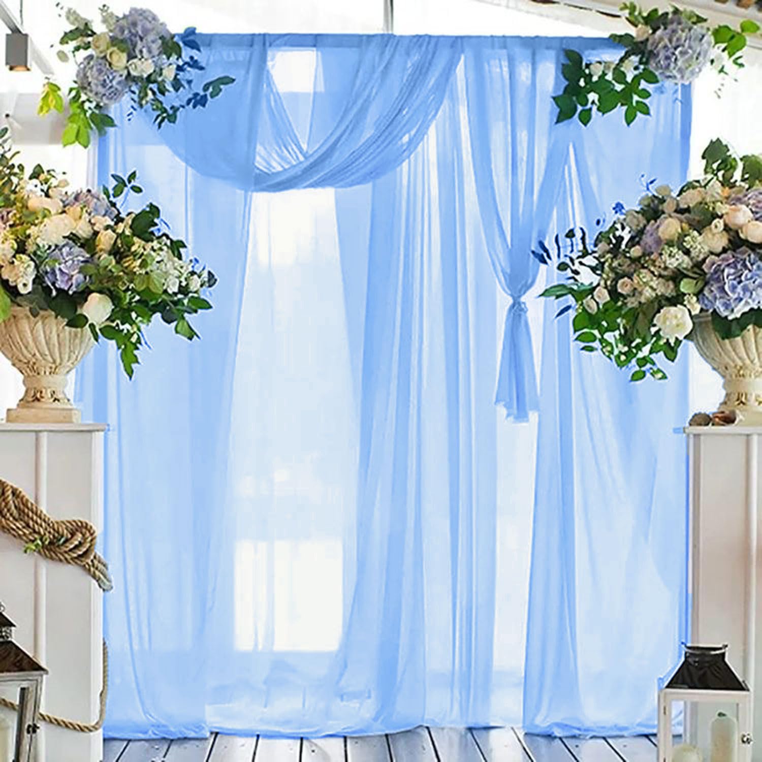 Fuhsy Chiffon Wedding Arch Draping Fabric 20Ft 1 Panel Wedding Arch Fabric Drape Baby Blue Sheer Backdrop Curtains For Parties W