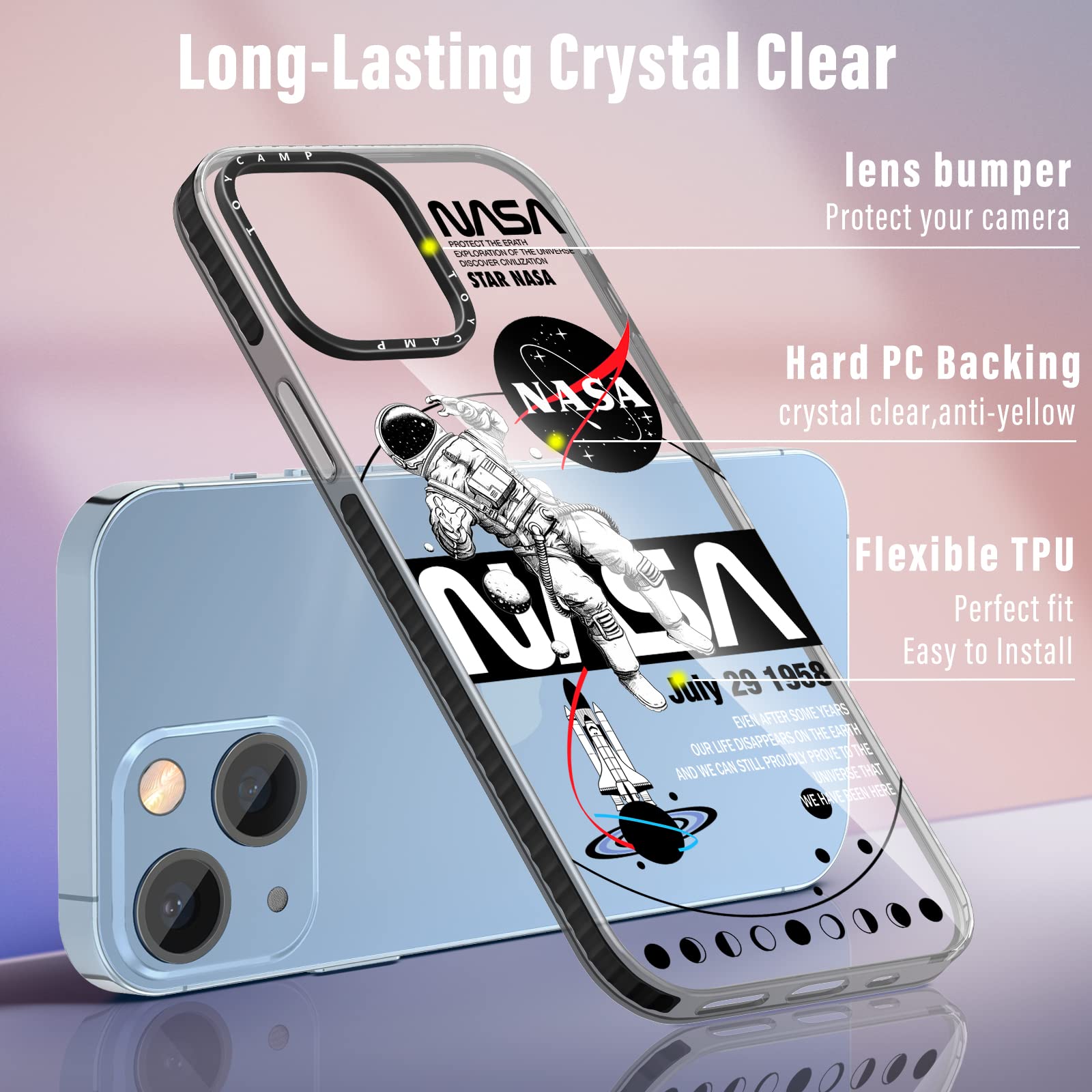 Toycamp For Iphone 13 Mini Case Astronaut Space Cute Cartoon Design For Men Boys Girls Teens Cool Nasa Cosmonaut Print Clear Cas