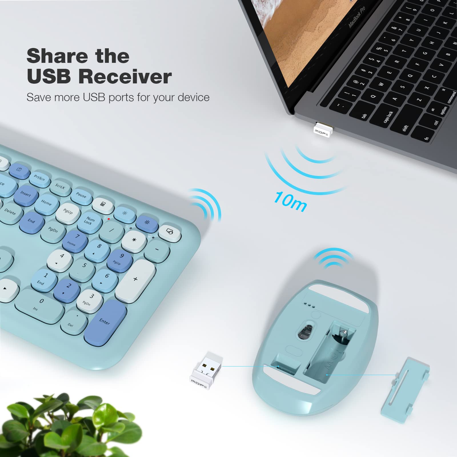 Mofii Wireless Keyboard And Mouse Combo, 2.4G Slim Full Sized Ergonomic Keyboard Mouse For Pc Desktop Laptops Windows (Blue Colo