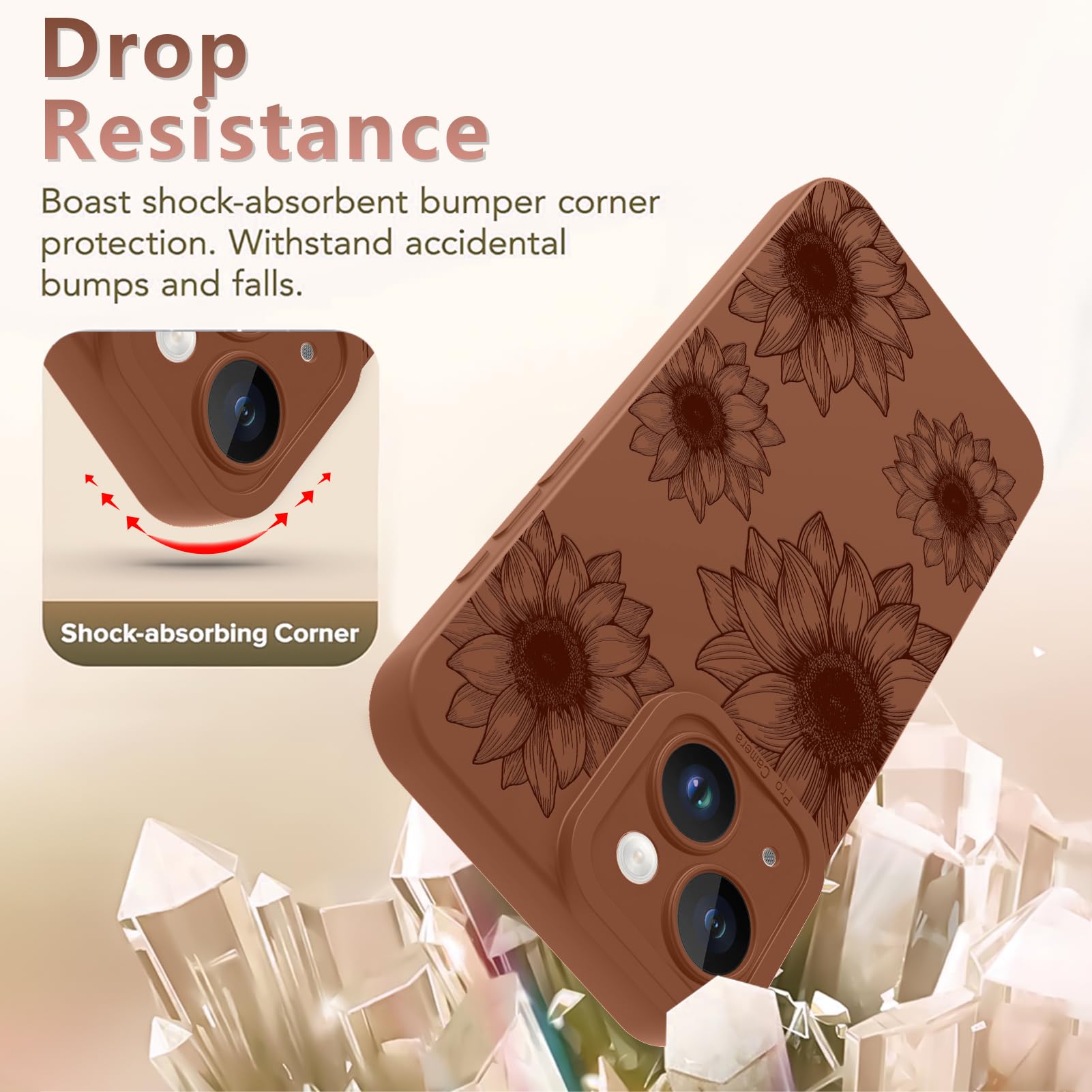 Ook Floral Case For Iphone 15 Plus Case, Cute Sunflower Floral Blooms Design Soft Tpu Shockproof Protective For Women Girls Slim