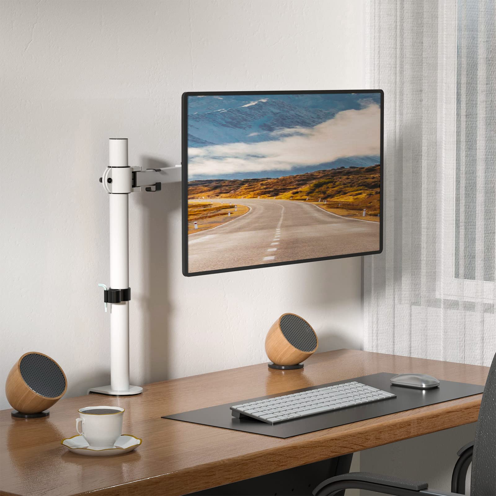 WALI Monitor Arm Mount for Desk, Single Computer Desk Mount, Monitor Bracket Mount Stand Single, up to 32 inch, 22 lbs (M001 W), White
