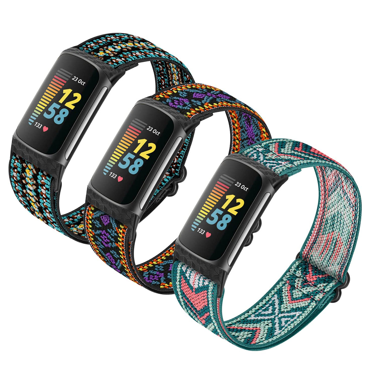 3 Pack Adjustable Elastic Watch Band Compatible With Charge 5 Bands For Women Men, Stretchy Sport Loop Band Soft Nylon Wristband