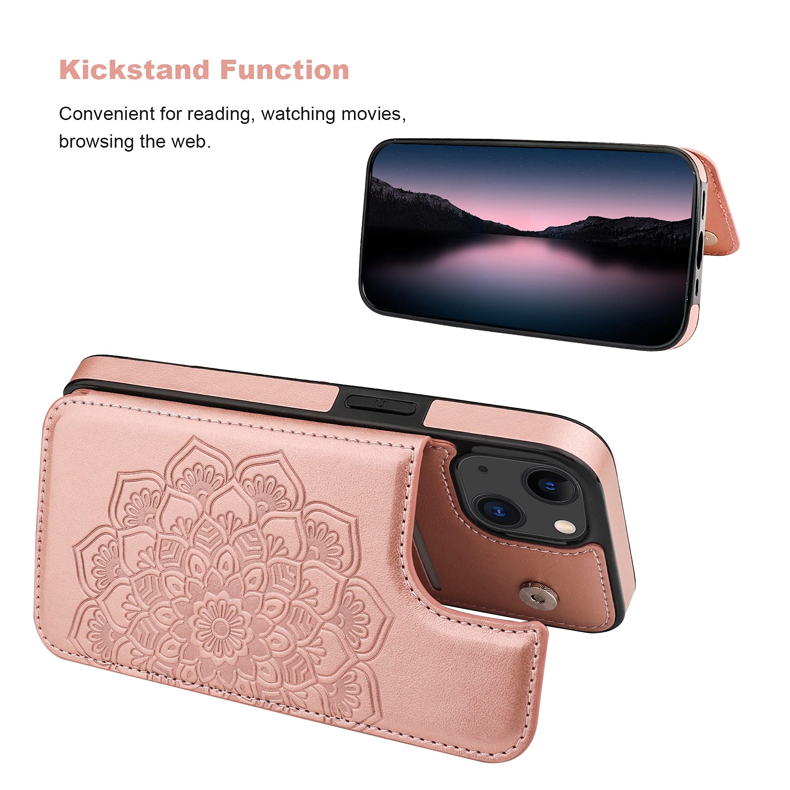 Vaburs Compatible With Iphone 13 Case Wallet With Card Holder, Embossed Mandala Pattern   Flower Pu Leather Double Buttons Flip