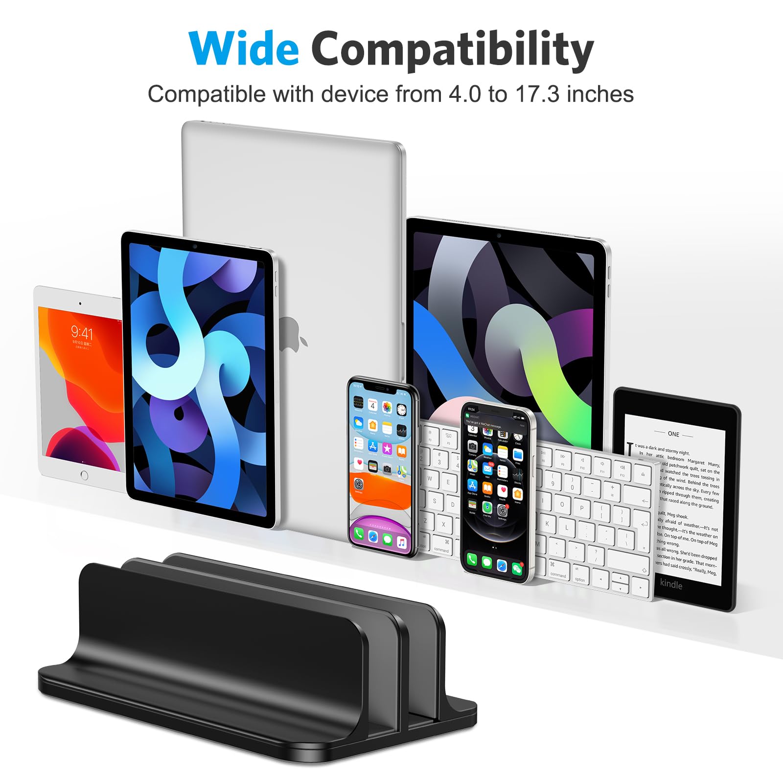 Omoton [Updated Dock Version Vertical Laptop Stand, Double Desktop Stand Holder With Adjustable Dock (Up To 17.3 Inch), Fits All Macbook/Surface/Samsung/Hp/Dell/Chrome Book (Black)