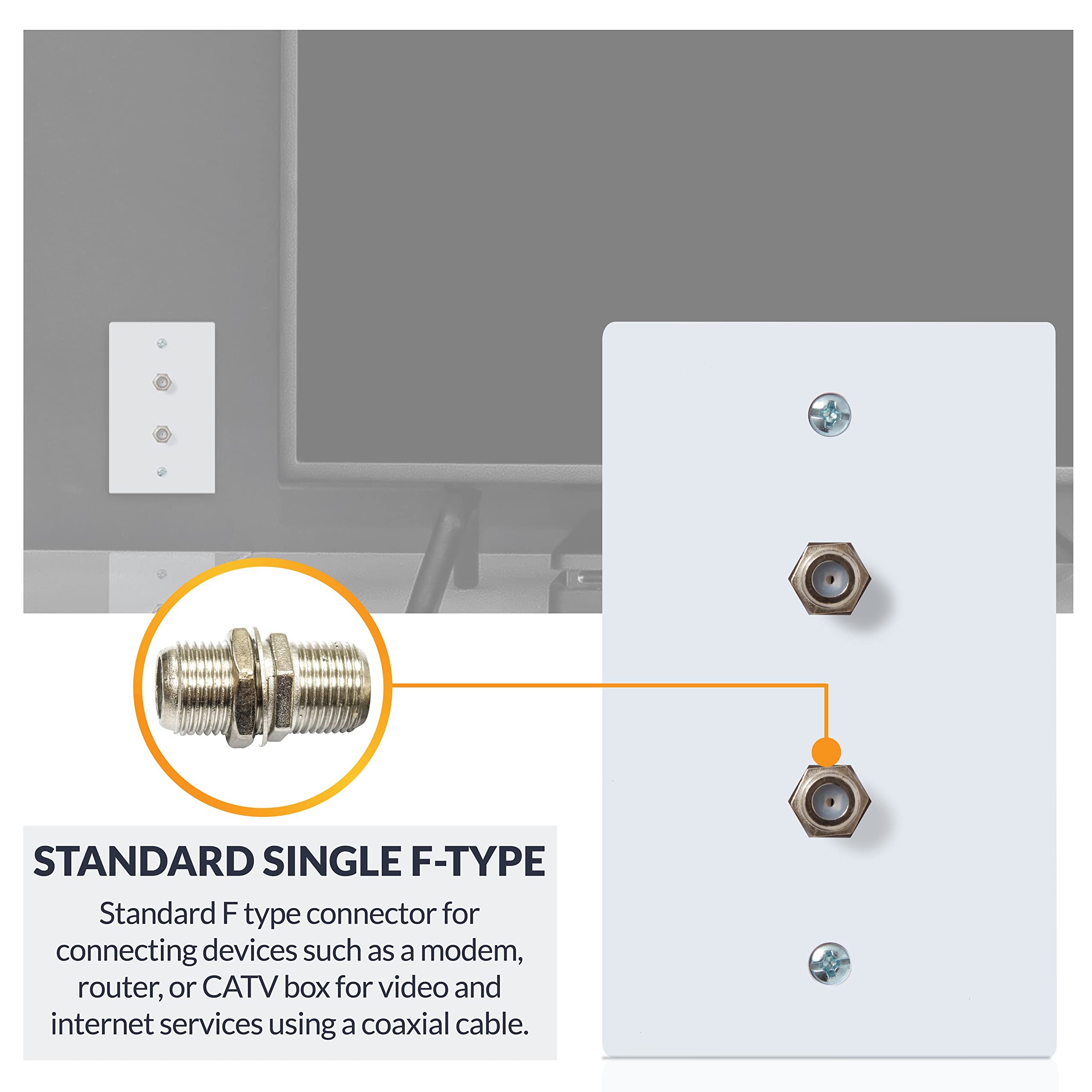 Newhouse Hardware 2 Port Tv Cable Wall Plate, F Connector, For Coax Cable, Double Gang Video Wall Jack, 5 Pack, White