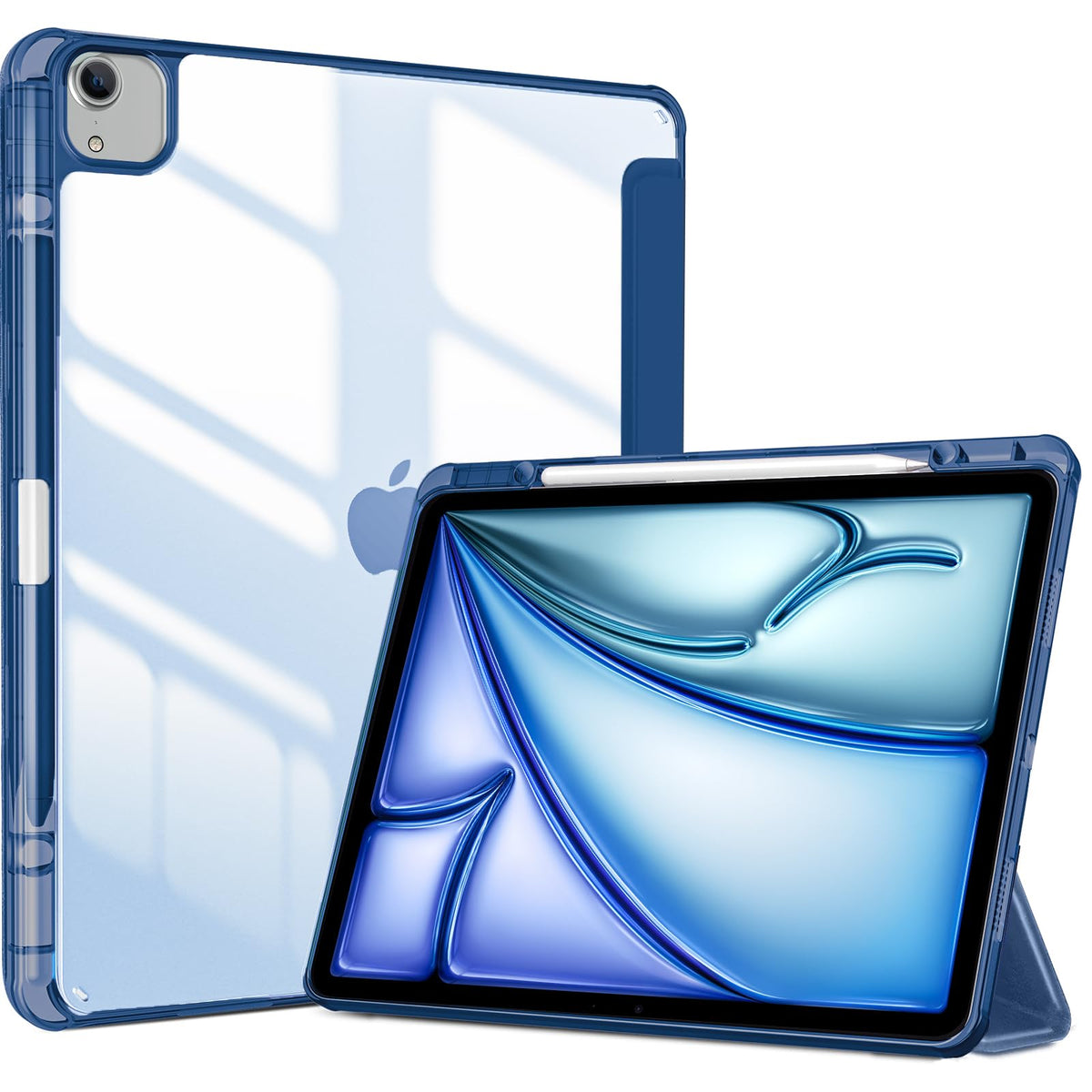 Procase For Ipad Air 13 Inch Case M3 2025/M2 2024 With Pencil Holder, Hybrid Smart Cover Ipad 13 Air M3 M2 Case With Clear Transparent Back, Supports Touch Id, Auto Wake/Sleep  Navy