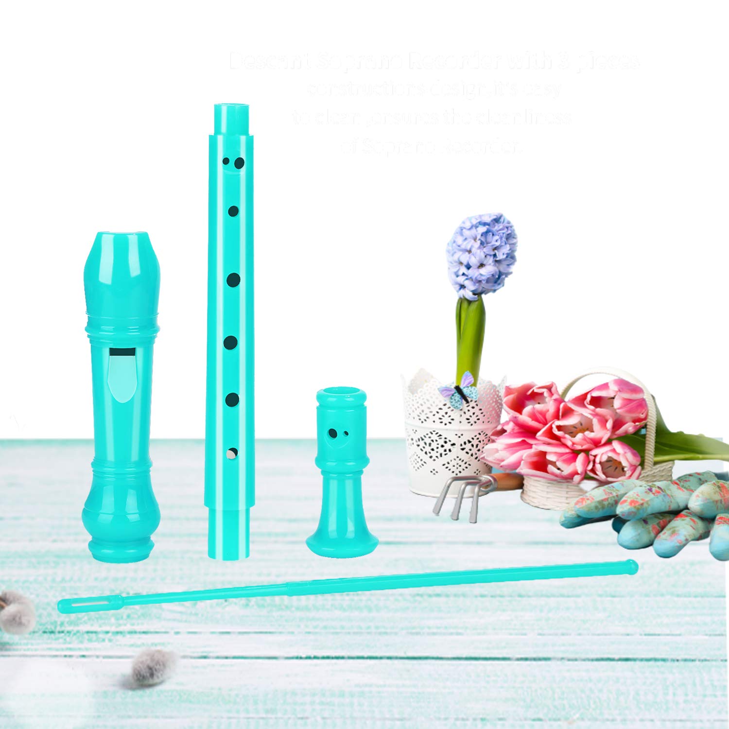 Yop-yes Descant Soprano Recorder for Kids - Green, 12.6" ABS Music Instrument with Cleaning Rod & Case