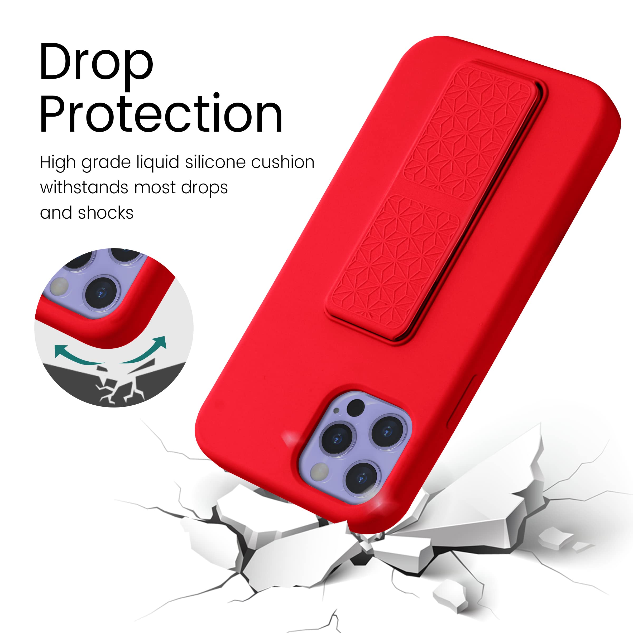 Lt Laudtec Silicone Iphone 12/12 Pro Case (6.1 In) With Stand, Metal Kickstand, Red