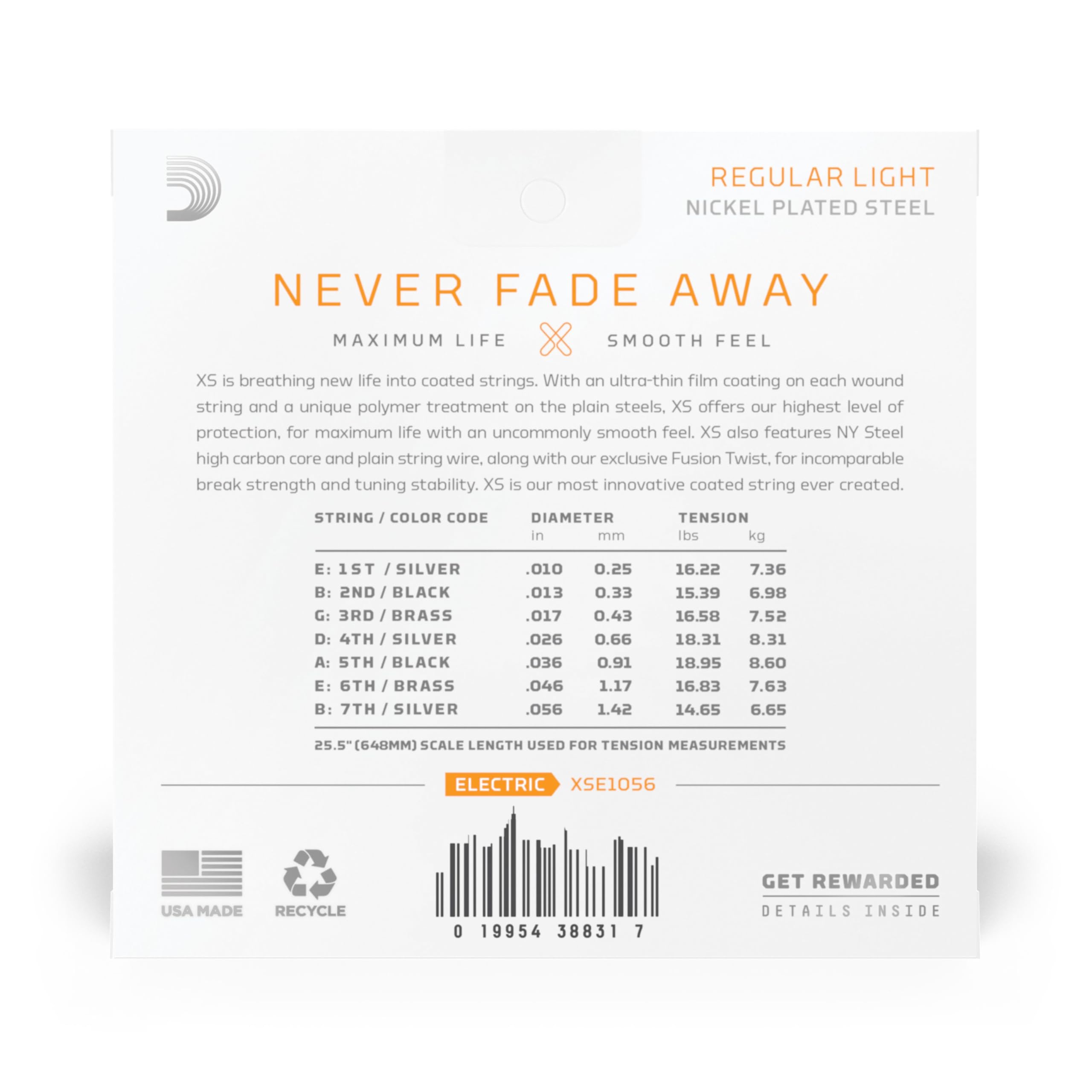 D'Addario Guitar Strings   Xs Nickel Coated Electric Guitar Strings   Xse1056   Maximum Life With Smooth Feel & Exceptional Tone