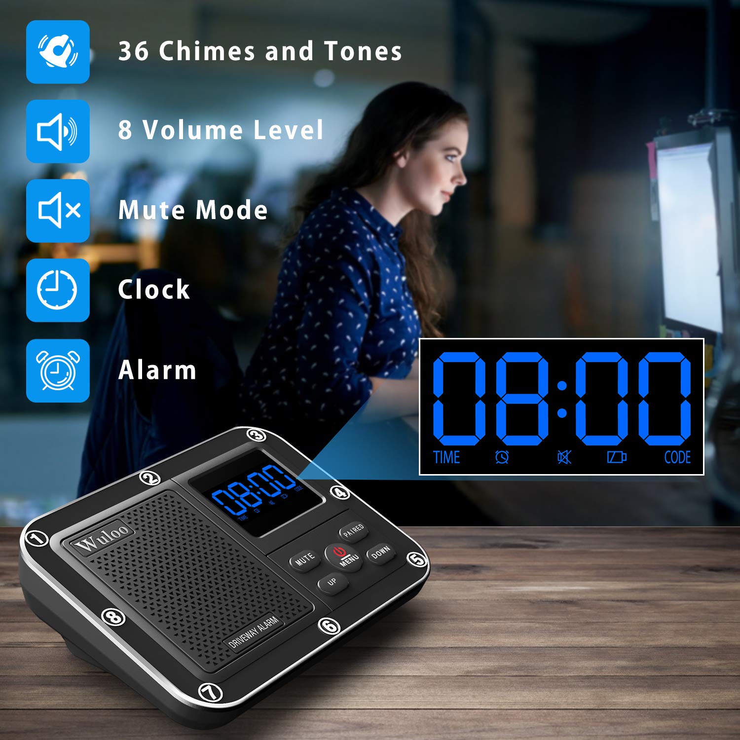 Solar Driveway Alarm Wireless Outside 1800Ft Range, Outdoor Motion Sensor & Detector Driveway Alert System With Rechargeable Battery/Weatherproof/Mute Mode(1&2 Brown)