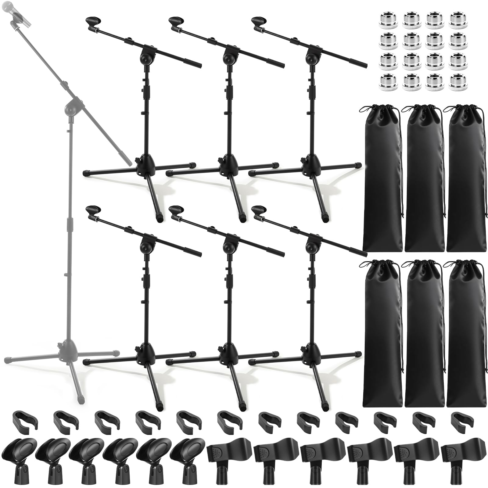 Relaxweex 6 Pcs Universal Mic Stand Floor Tripod Boom Arm Microphone Stand Height Adjustable from 34 to 90.5 with Carry Bag and 