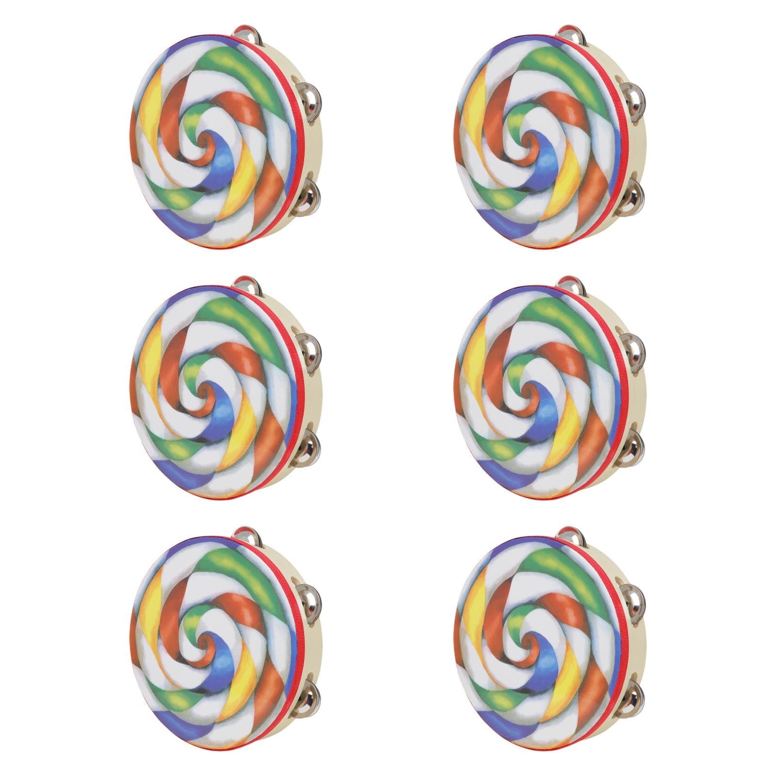 Merishopp 6 Pieces Tambourines Wood for Kids Adults Hand Held Colorful Bell Single Row | Musical Instruments & Gear | Percussion