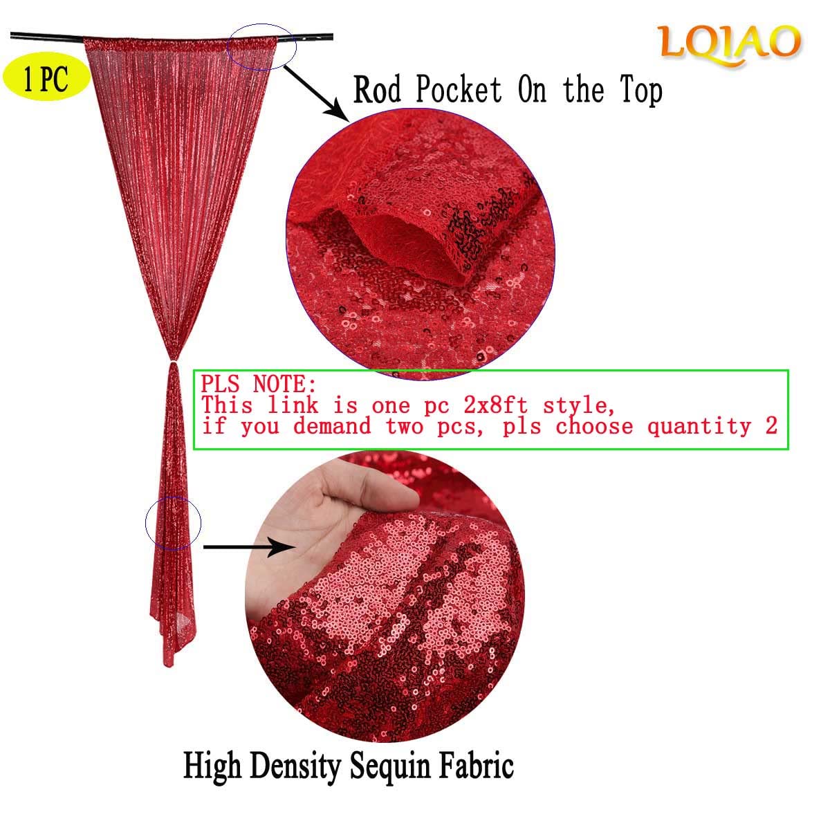 Lqiao Sequin Backdrop Curtain Panel 2X8Ft Red, Sequin Photography Backdrop Curtain For Party/Home Curtain Decoration 1Pc, Pocket