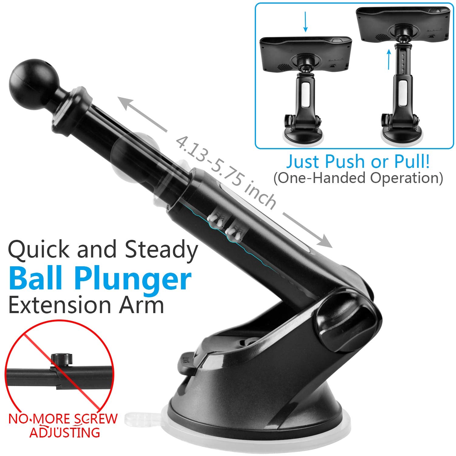 Gps Suction Cup Mount For Garmin [Quick Extension Arm], Replacement Gps Dash Ball Mount Dashboard Windshield Car Holder For Garmin Nuvi Dezl Drive Drivesmart Zumo Driveassist Driveluxe Streetpilot Rv