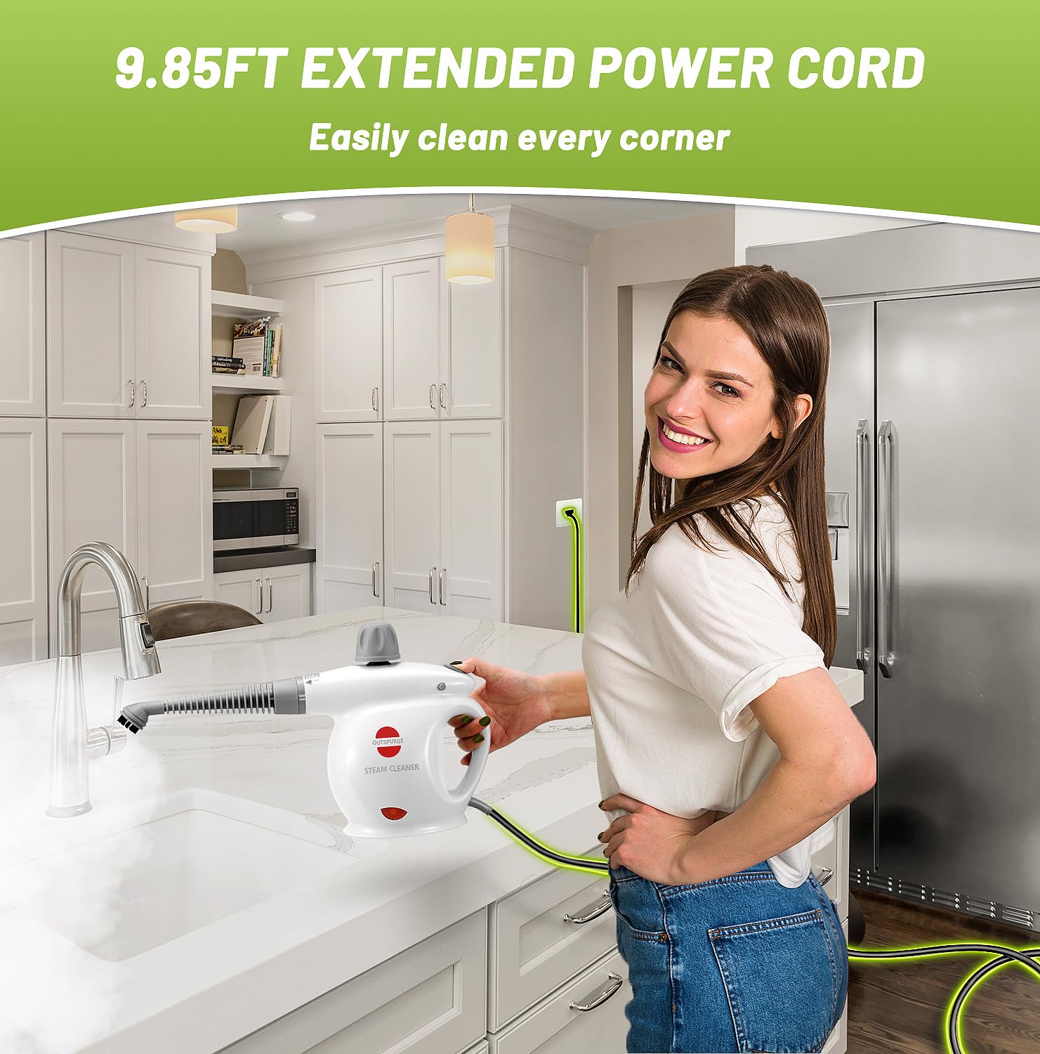 Outspurge Handheld Steam Cleaner, Pressurized Multi Surface Steam Shot With 13 Accessories, Safety Lock, Steamer For Cleaning Fl