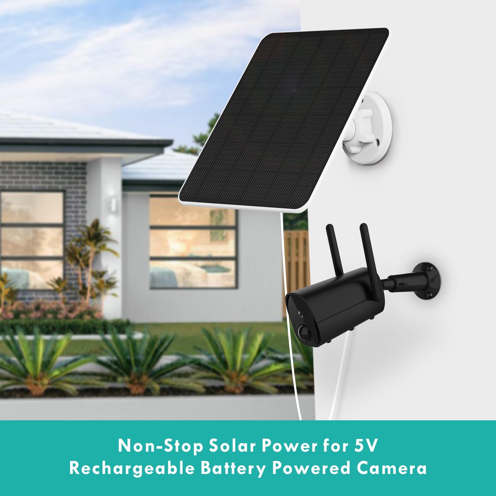 6W Solar Panel For Security Camera, 5V Solar Panel Charger For Outdoor Rechargeable Battery Camera, Ip65 Waterproof Solar Panels