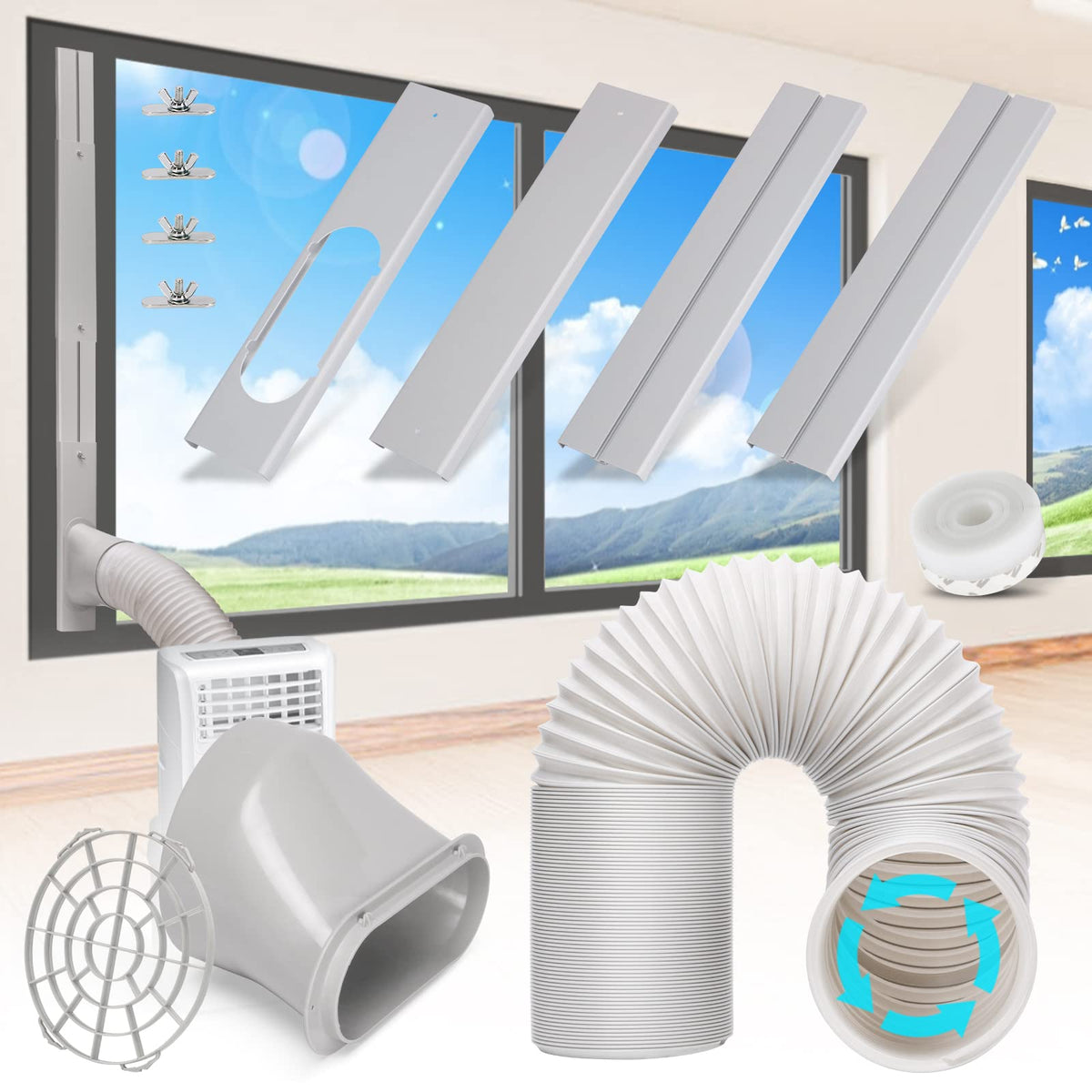 Kerykwan Portable Air Conditioner Window Vent Kit With 5.9 Exhaust Hose Adjustable Portable Ac Window Kit For Ducting Universal 