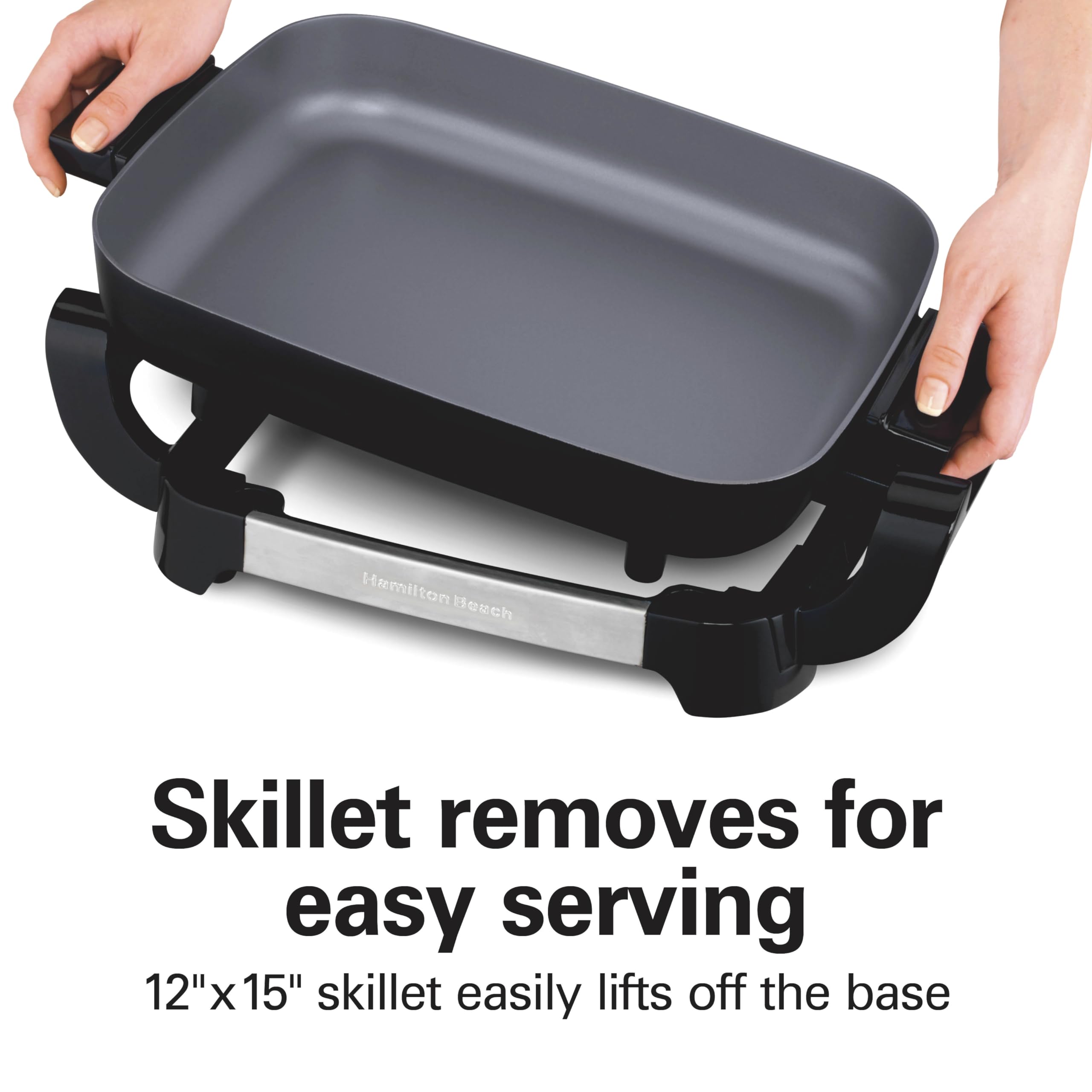 Hamilton Beach Electric Skillet With Pfas-Free Durathon Ceramic Coating, Removable 12X15    Pan, Adjustable Temperature, Reversi