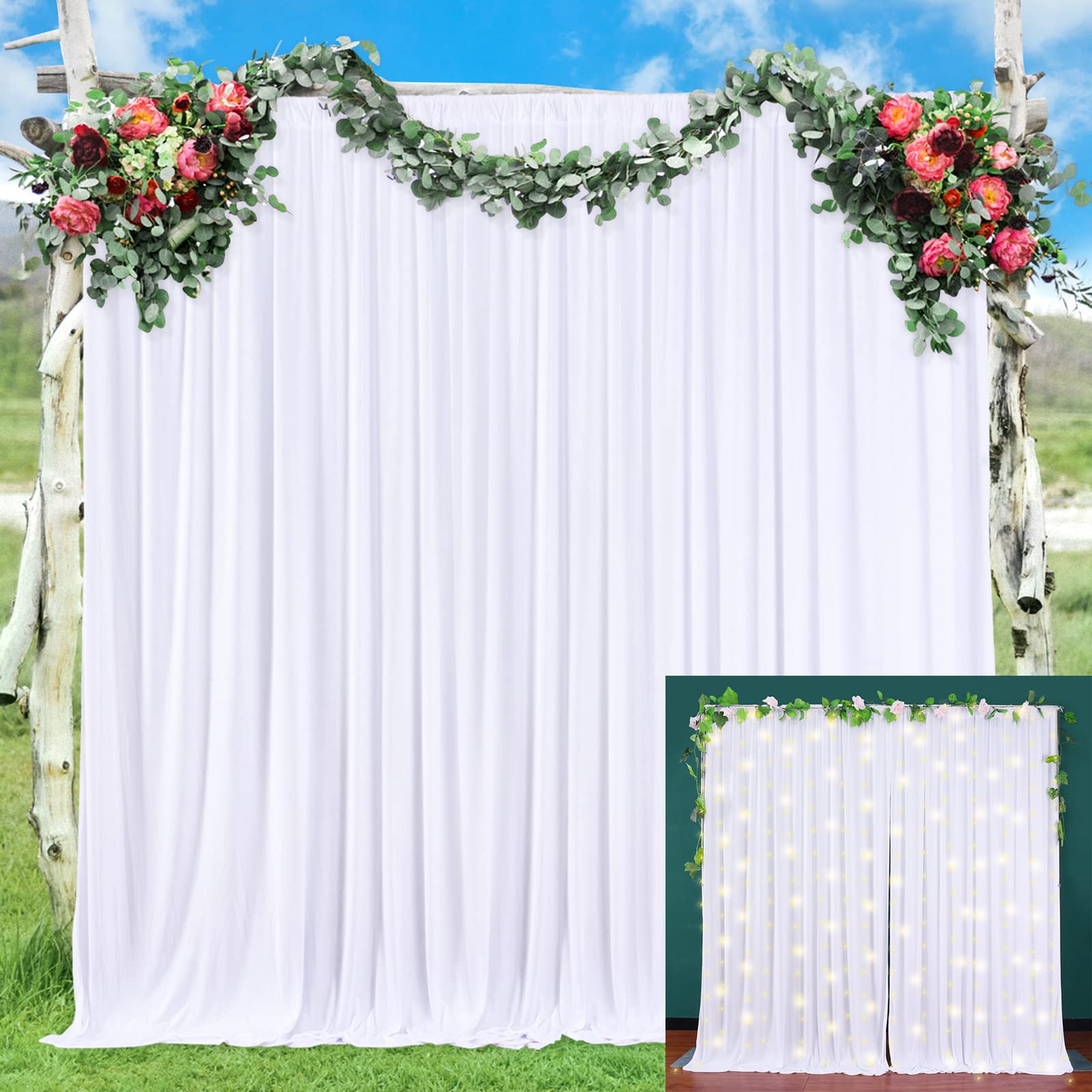10Ft X 10Ft White Backdrop Curtains Panels For Party Wrinkle Free Fabric Backdrop Drapes Decorations Cloth For Wedding Baby Show