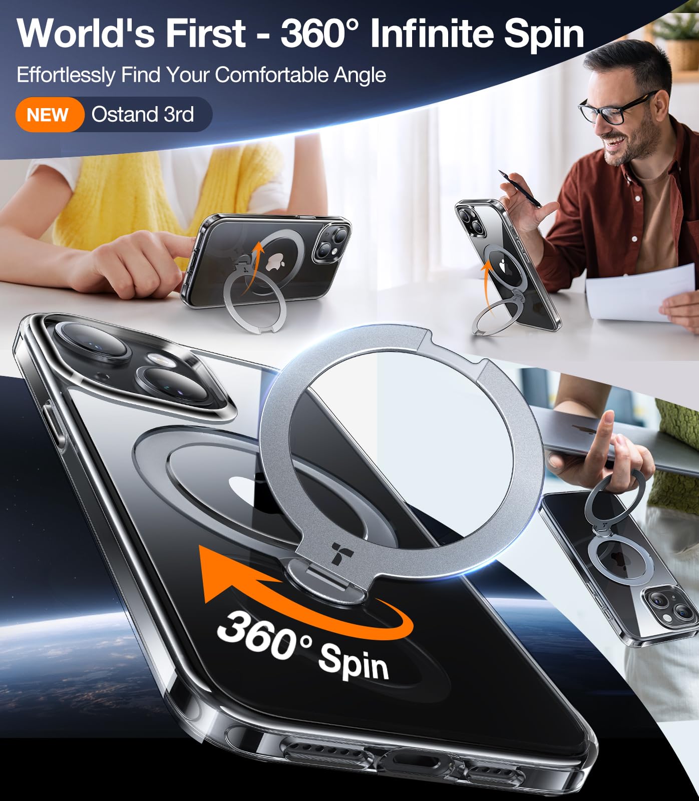 Torras Upgraded Ostand 360Spin Magnetic Stand For Iphone 13 Case/Iphone 14 Case, [Military Grade Shockproof][Compatible With Mag