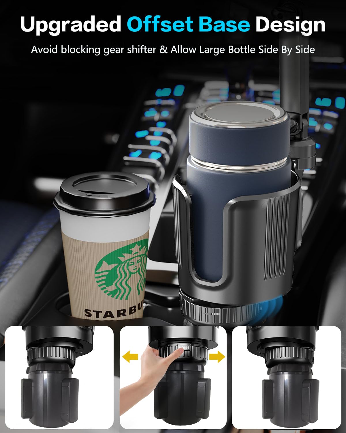 Cup Phone Holder For Your Car With Expandable Offset Base, 2 In 1 Adjustable Hands Free Cell Phone Holders Car Cupholder Mount,
