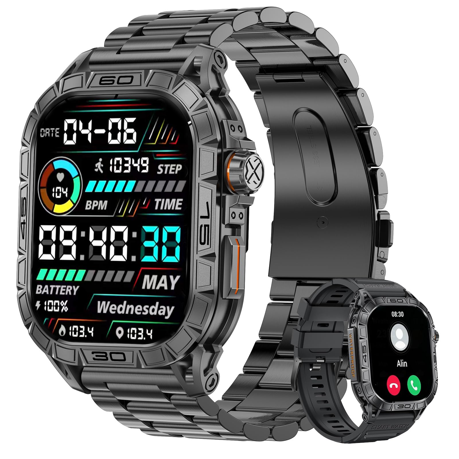 Rugged Smart Watch Health Watches for Men, Waterproof Smart Watches for Men Fitness Watch with Heart Rate Sleep Blood Pressure A