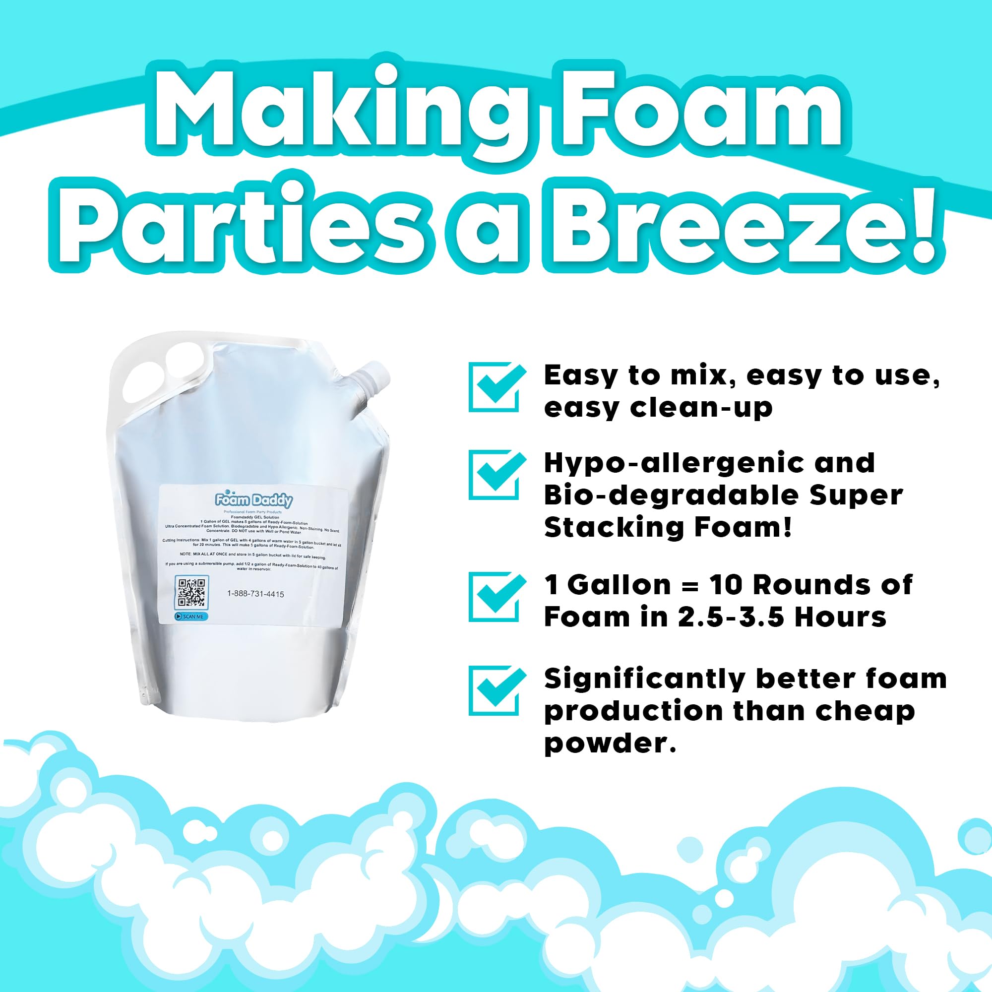 Foamdaddy Professional Strength Ultra-Concentrated Gel - Makes 300-400 Gallons Of Foam Party Fun - High Stacking, Hypoallergenic