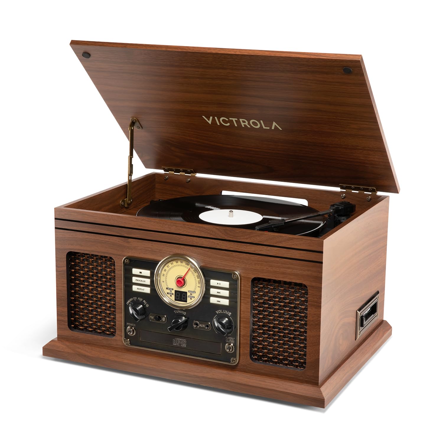 Victrola The Quincy 6-in-1 Bluetooth Record Player & Multimedia Center with Built-in Speakers - 3-Speed Turntable, CD & Cassette