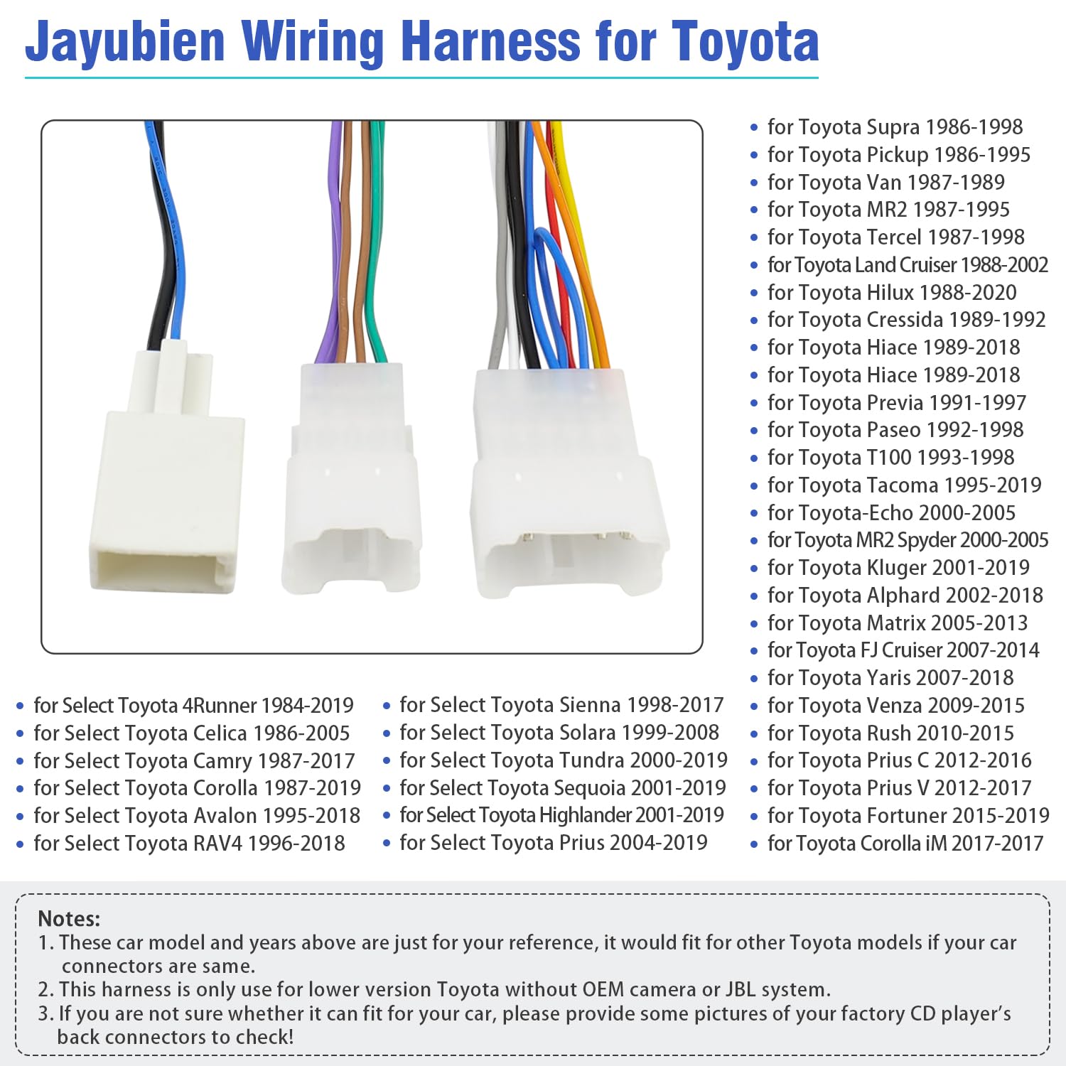 Jayubien Radio Wiring Harness Adapter Kit Compatible With Toyota Camry Corolla Rav4 Cruiser Sienna Tacoma Highlander Prius,Car S