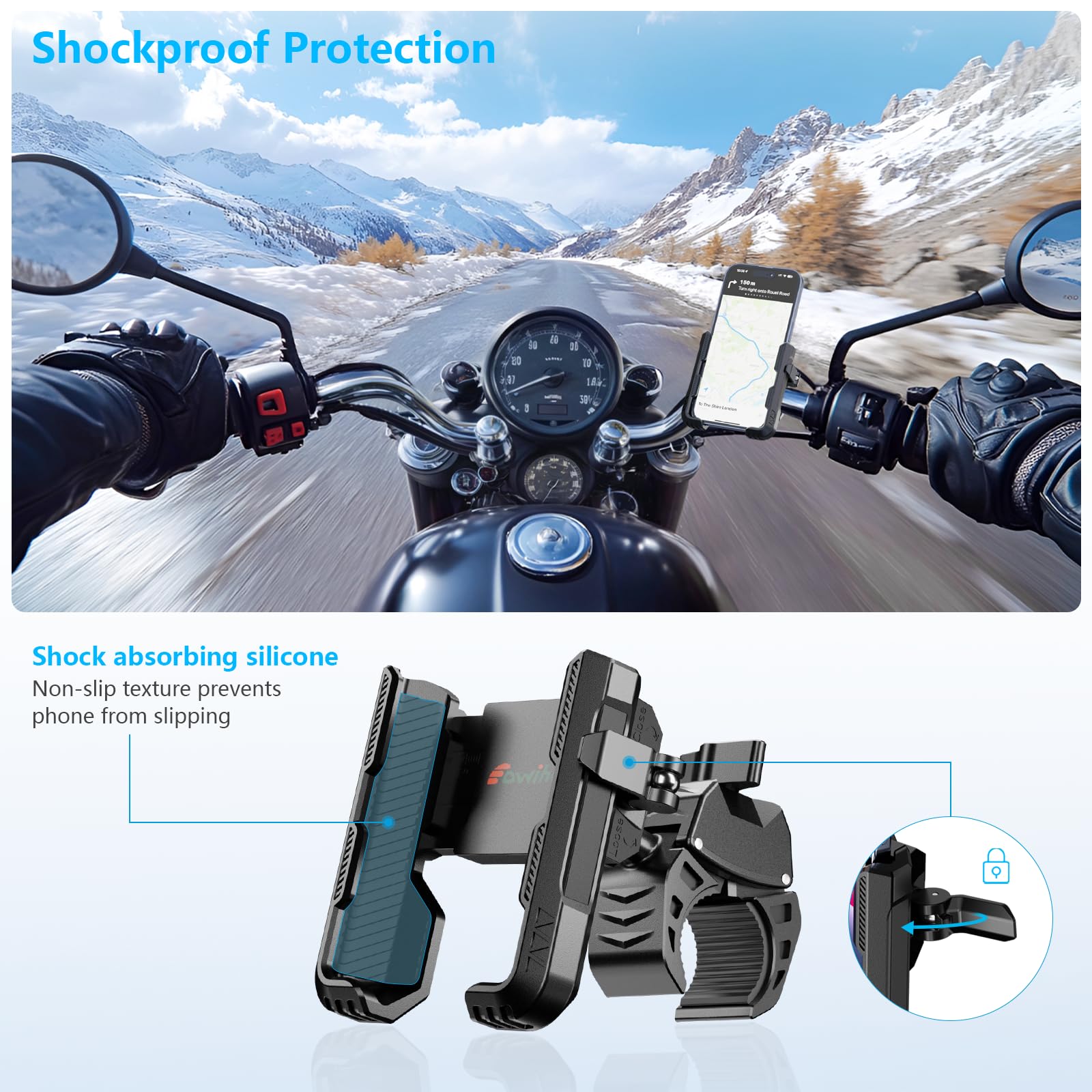 Eowihor Motorcycle Phone Mount Holder, Bike Phone Holder, 360 Rotation Bicycle Scooter Phone Clip, Universal Phone Mount For 4.5