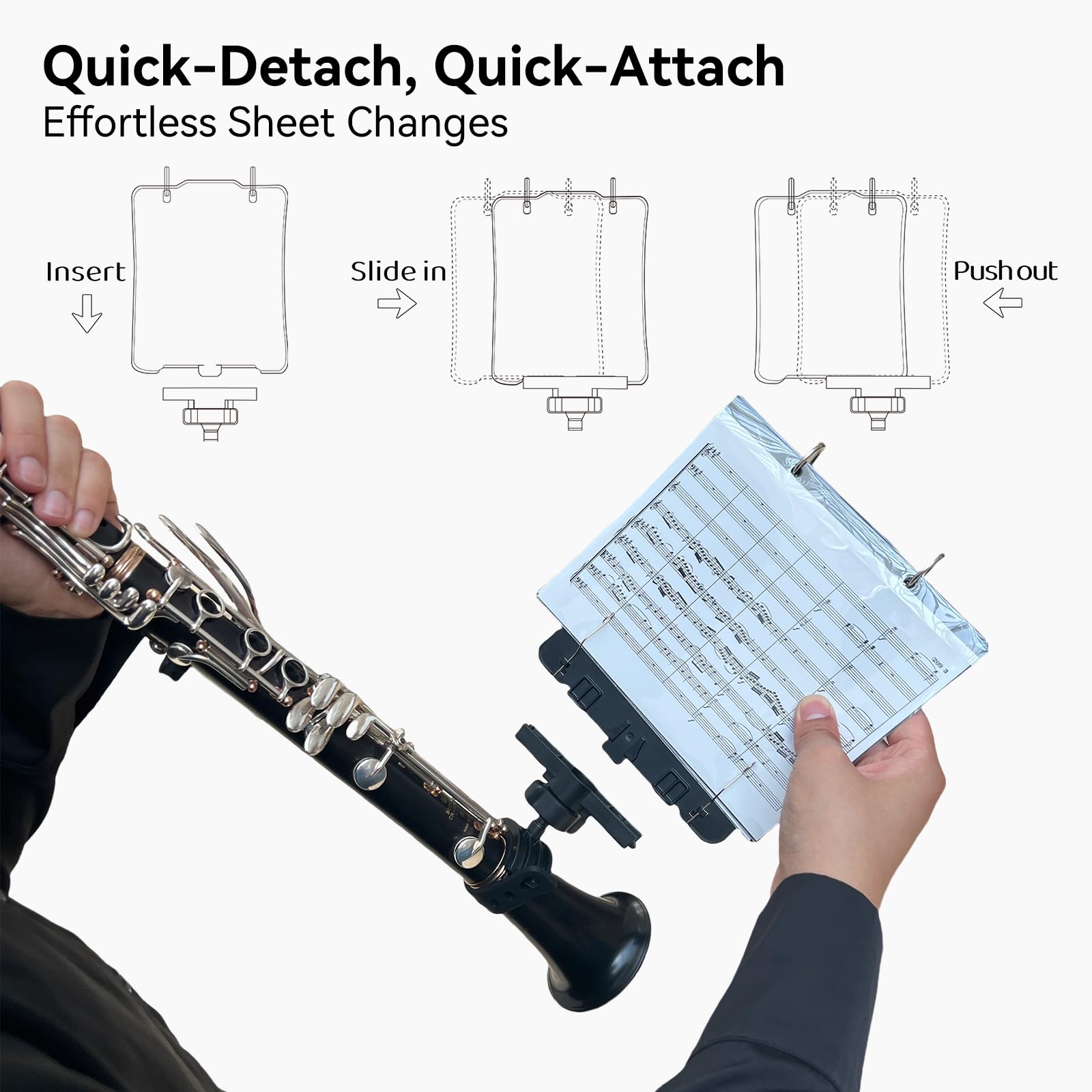 Musboard Marching Lyre Mb-Tc10, Adjustable Marching Band Music Lyre For Trumpet, Clarinet And Oboe With 10 Pages, Holds 20 Sheet