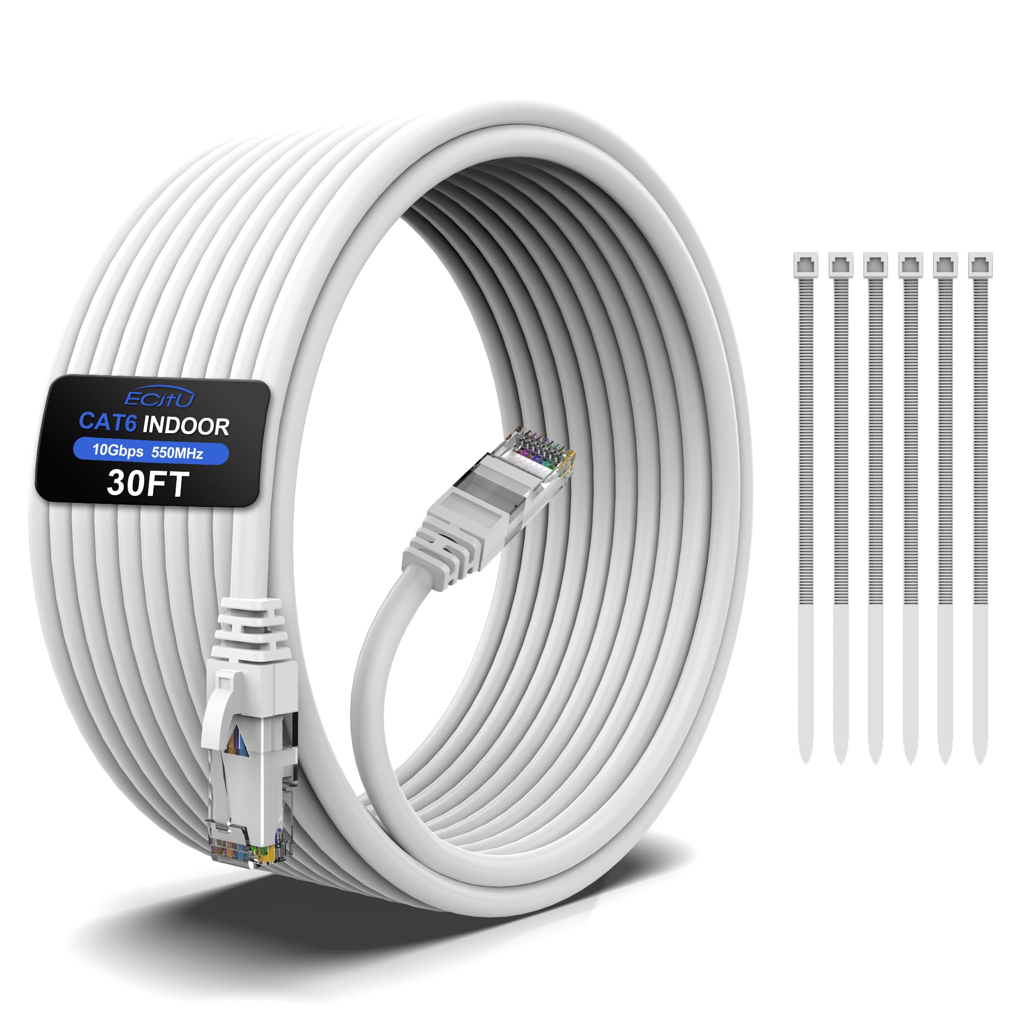 30 Feet Cat6 Ethernet Cable, Cat 6 Patch Cable, Cat6 Internet Cable, Poe, Utp Network Cable, Indoor And Outdoor, 24Awg Cca, Comp