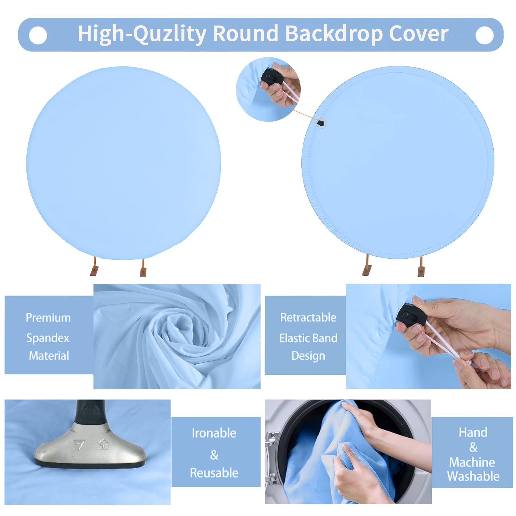 Haefoo 7.2Ft Baby Blue Round Backdrop Cover For 5 To 7.2Ft Circle Arch Stand   Adjustable Wrinkle Free Circle Backdrop Cover For