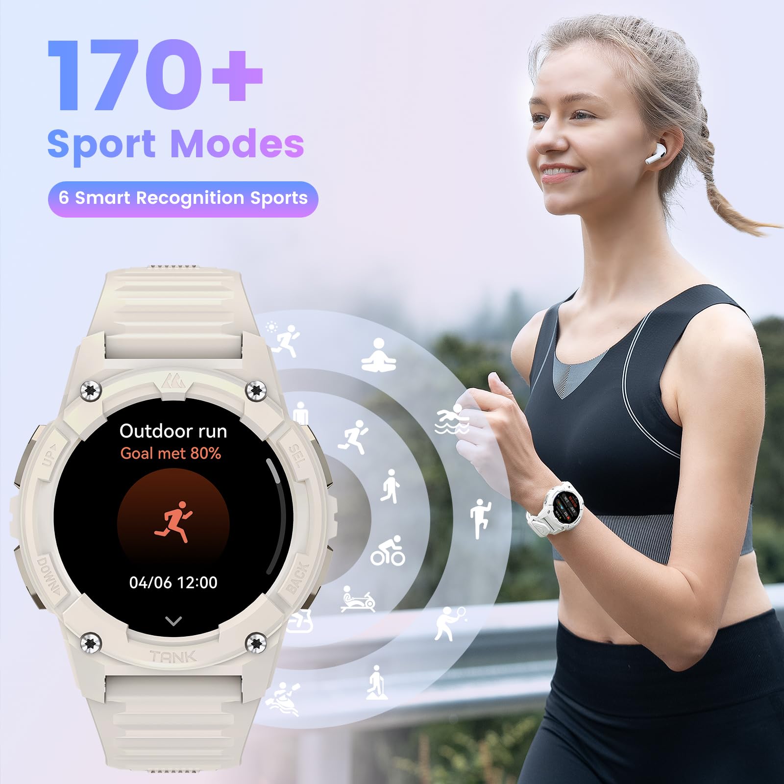 Kospet Tank S2 Smart Watch For Women Gps, Pressure/Altitude/Compass, 5Atm Waterproof, 1.32 '' Amoled Display Fitness Tracker(Ans