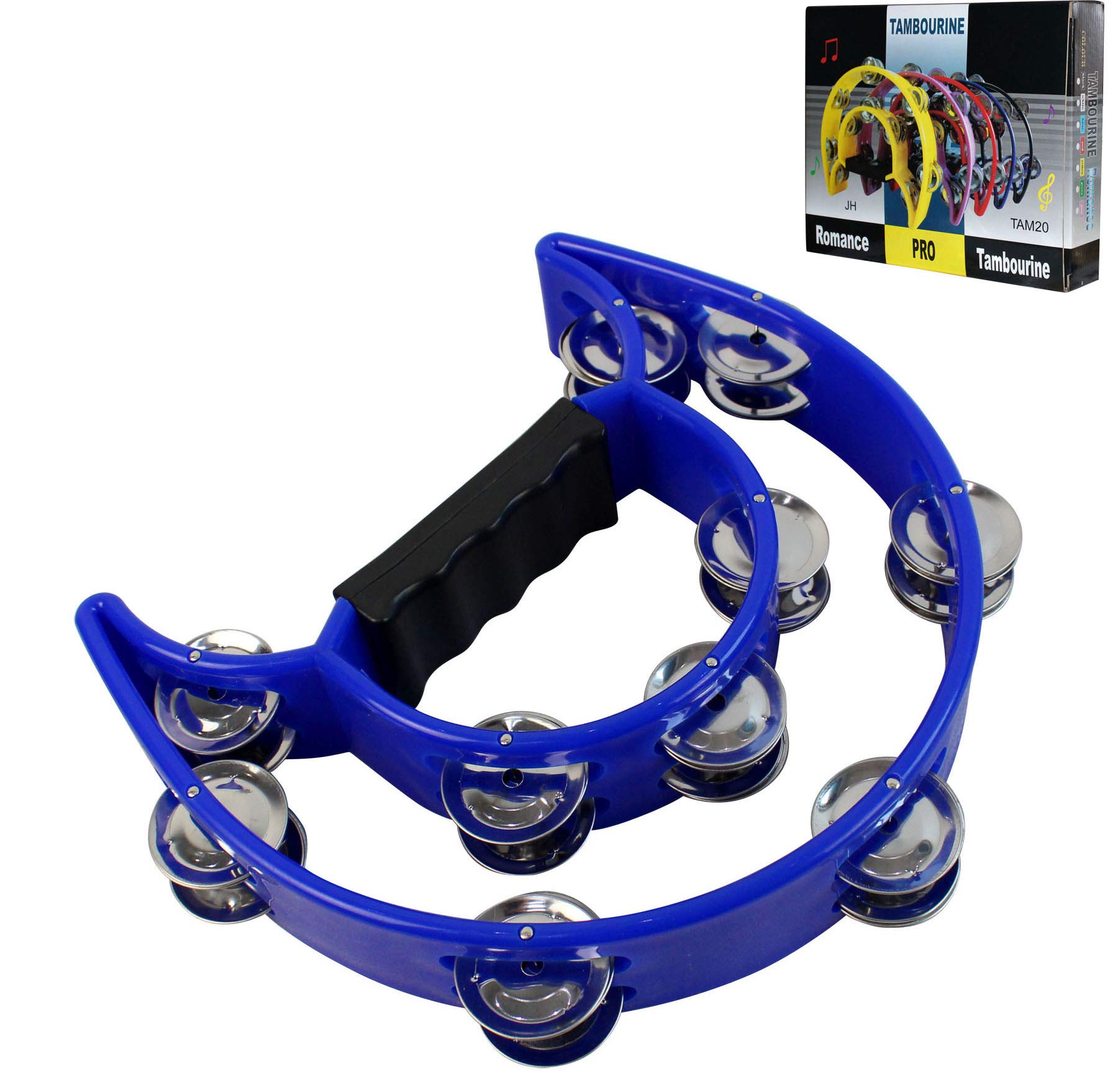 YMC Half Moon EZ Grip Tambourine 20 Jingles  Blue 