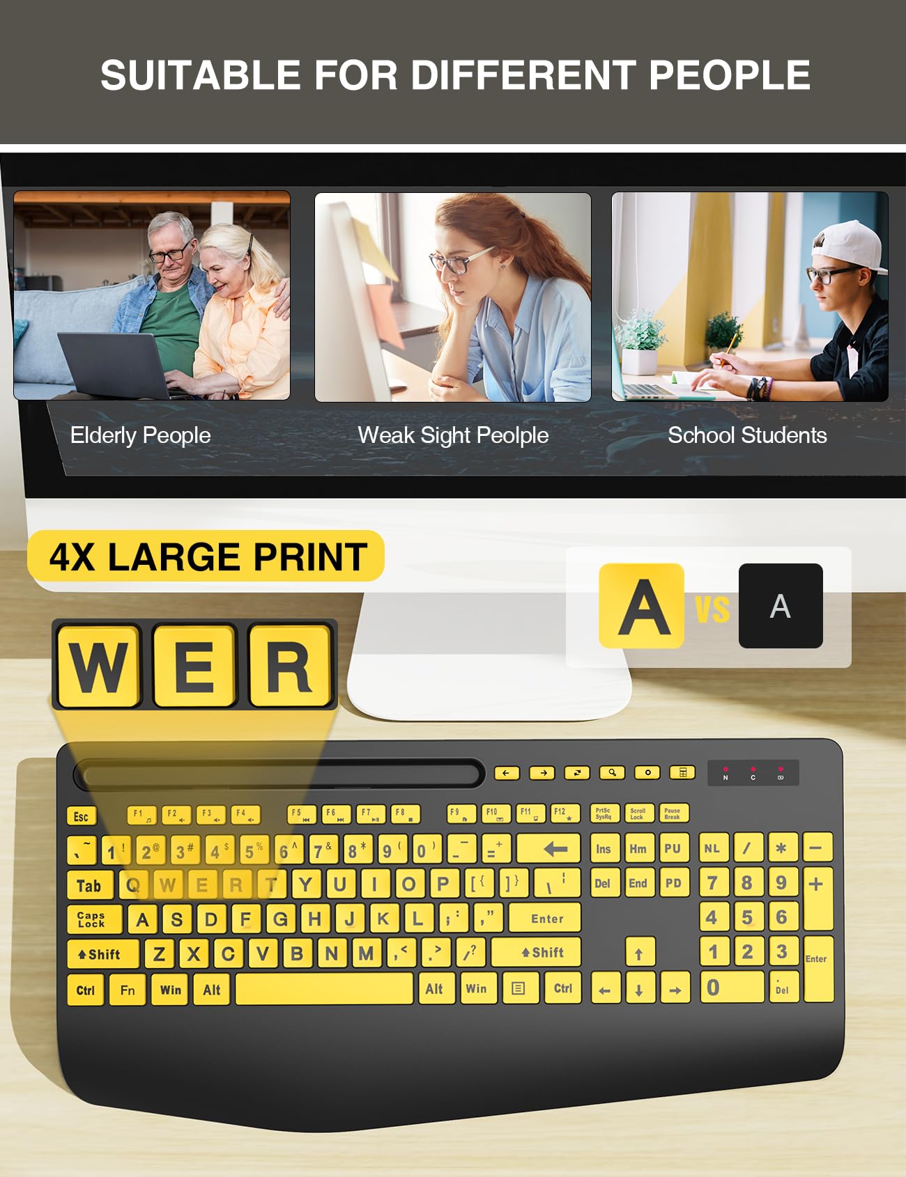 Wireless Keyboard And Mouse Combo   Large Print Ergonomic Keyboard With Wrist Rest, Phone Holder, Sleep Mode, Silent 2.4Ghz Keyboard Mouse Set For Computer, Laptop, Pc, Mac, Windows   Trueque