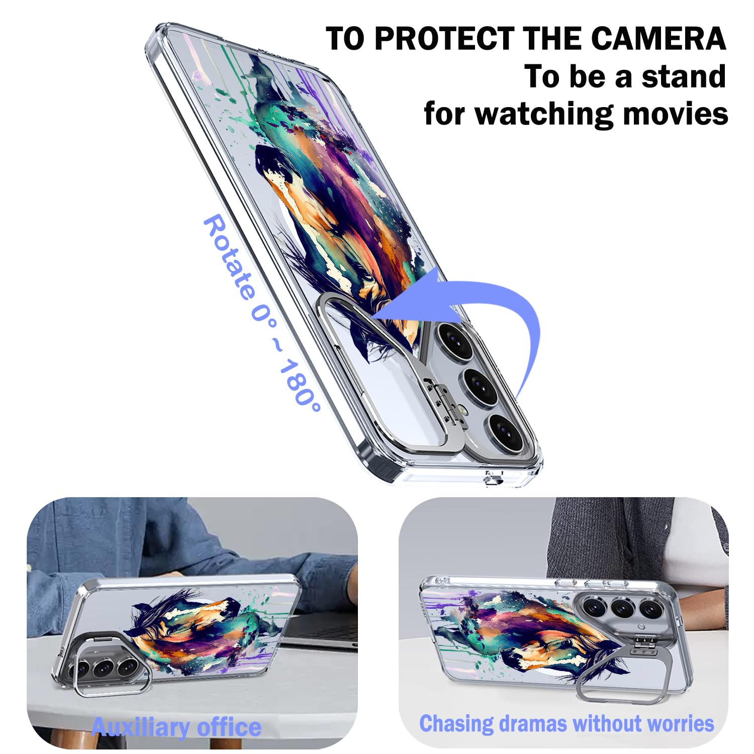 Ecute Strong Magnetic Slim Drop Protective Case With Camera Ring Kickstand For Samsung Galaxy S25 Plus & S24 Plus - Color Graffi