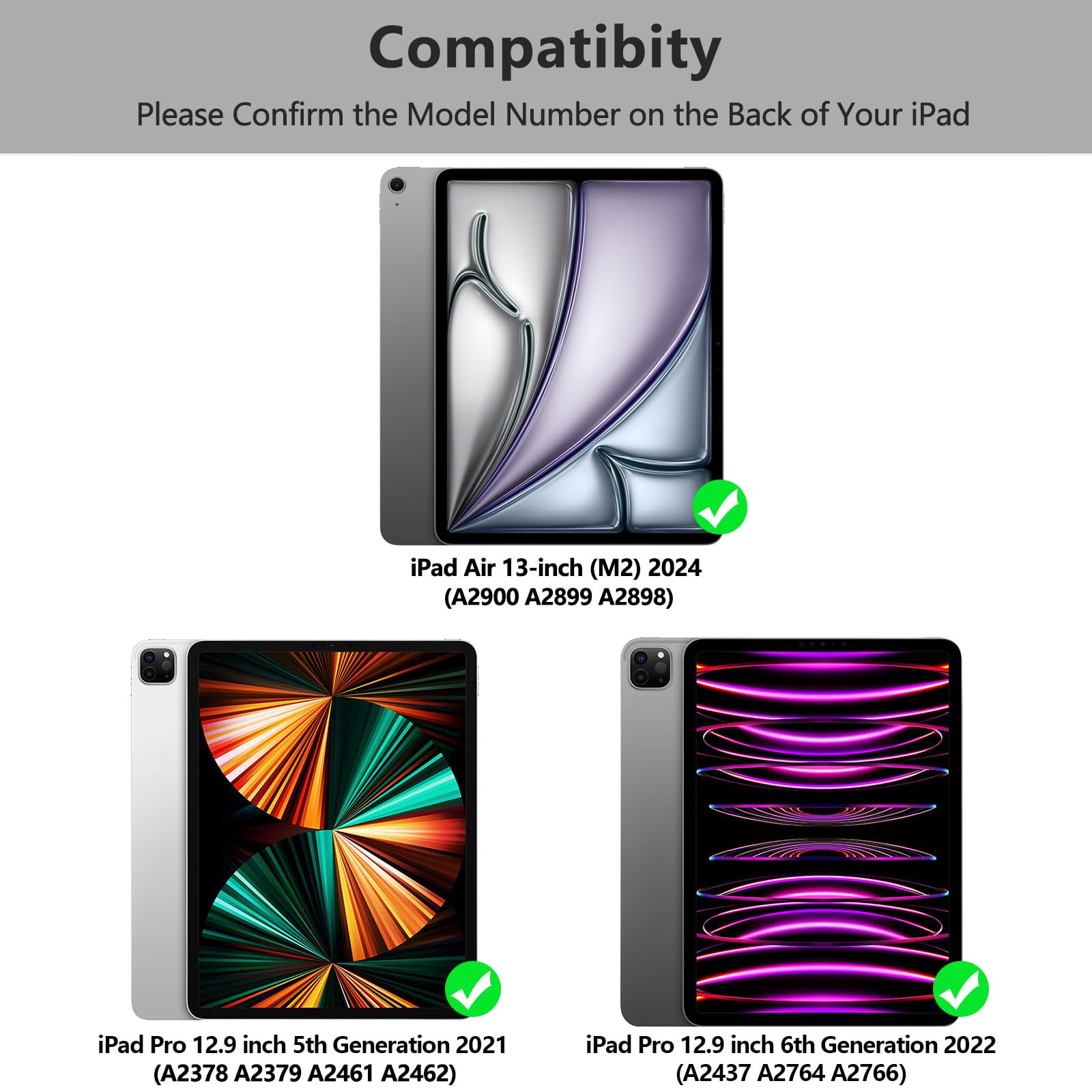 Amzcase For Ipad 13 Inch M2(2024) Pro 12.9 Case With Keyboard For Ipad Pro 12.9 Inch(6Th,5Th,Gen),Bluetooth Magnetic Detachable