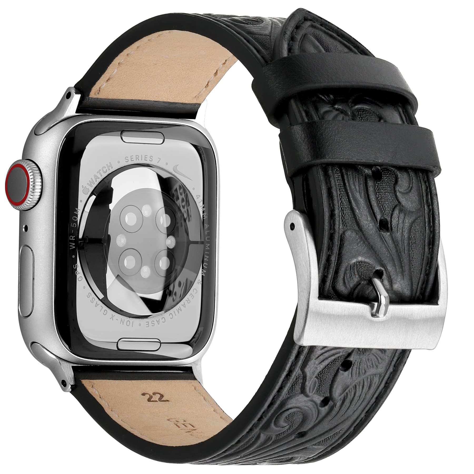 Falandi For Apple Watch Band Leather Black 46Mm 45Mm 44Mm, Western Retro Leather Classical Replacement Smart Watch Band For Iwat