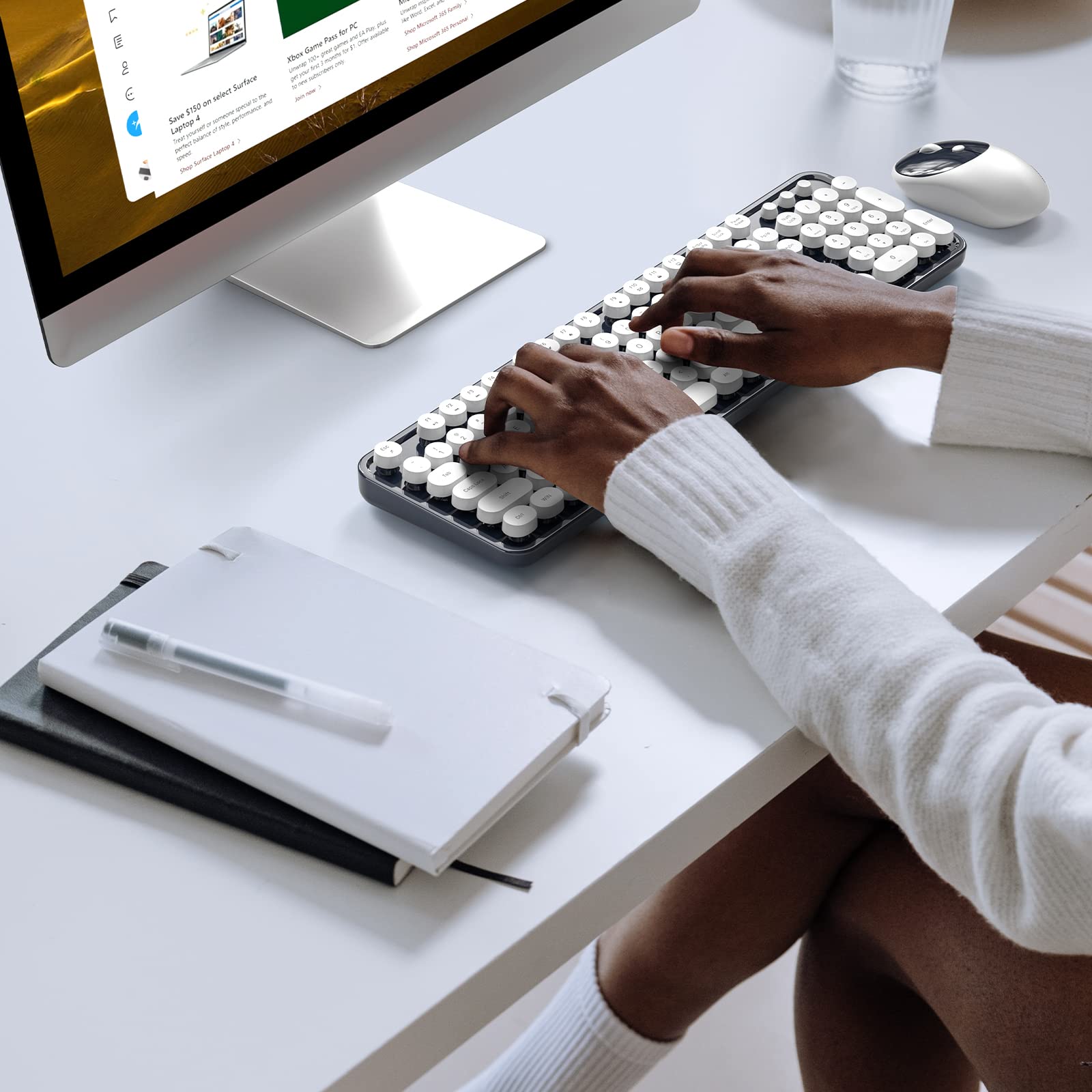 Dilter Wireless Keyboard And Mouse Combo, 104 Keys Full Sized Typewriter Keyboards And Retro Mouse, 2.4 Ghz Usb Receiver Plug An