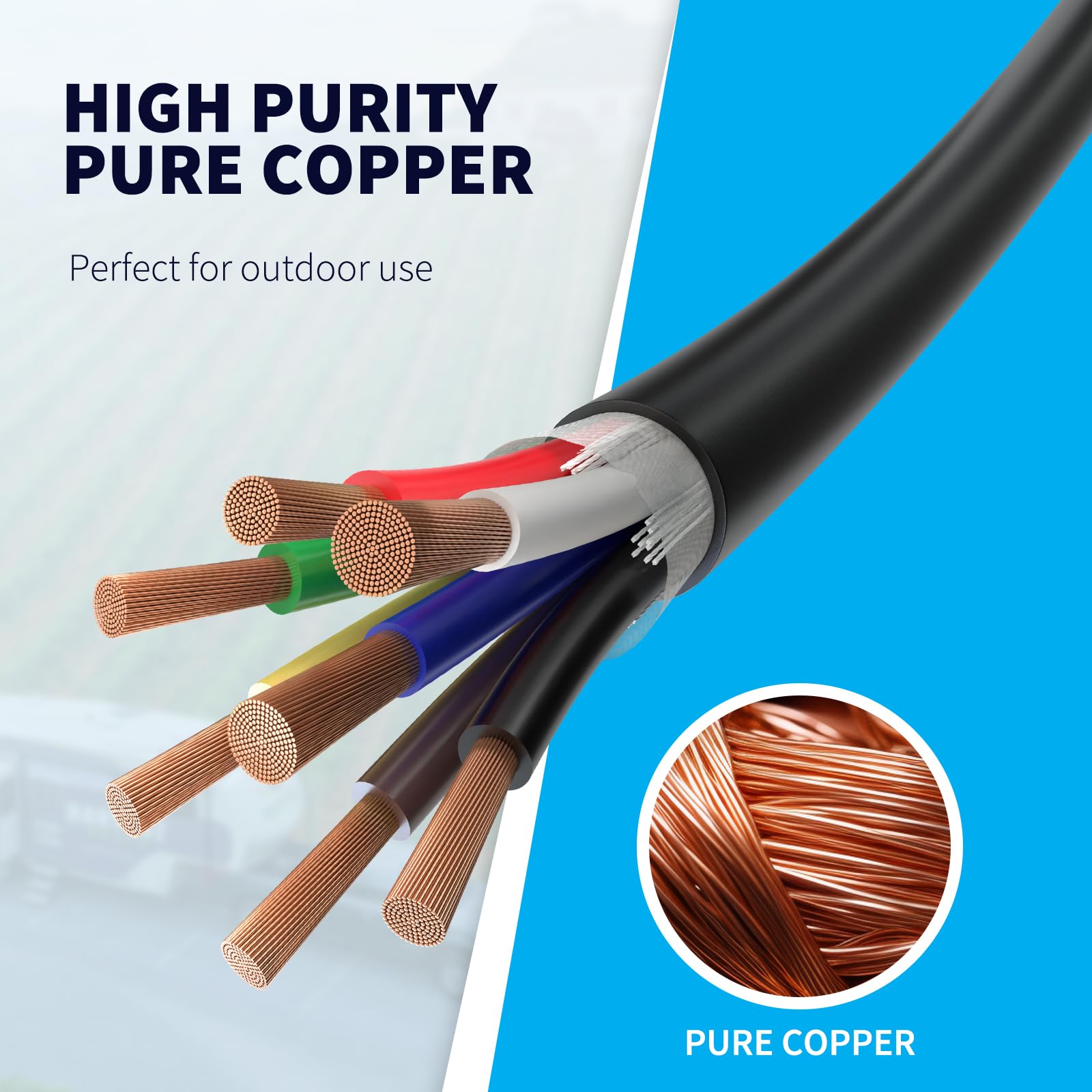 Firmerst 12/2 And 14/5 Pure Copper 7 Way Trailer Wire 10 Feet
