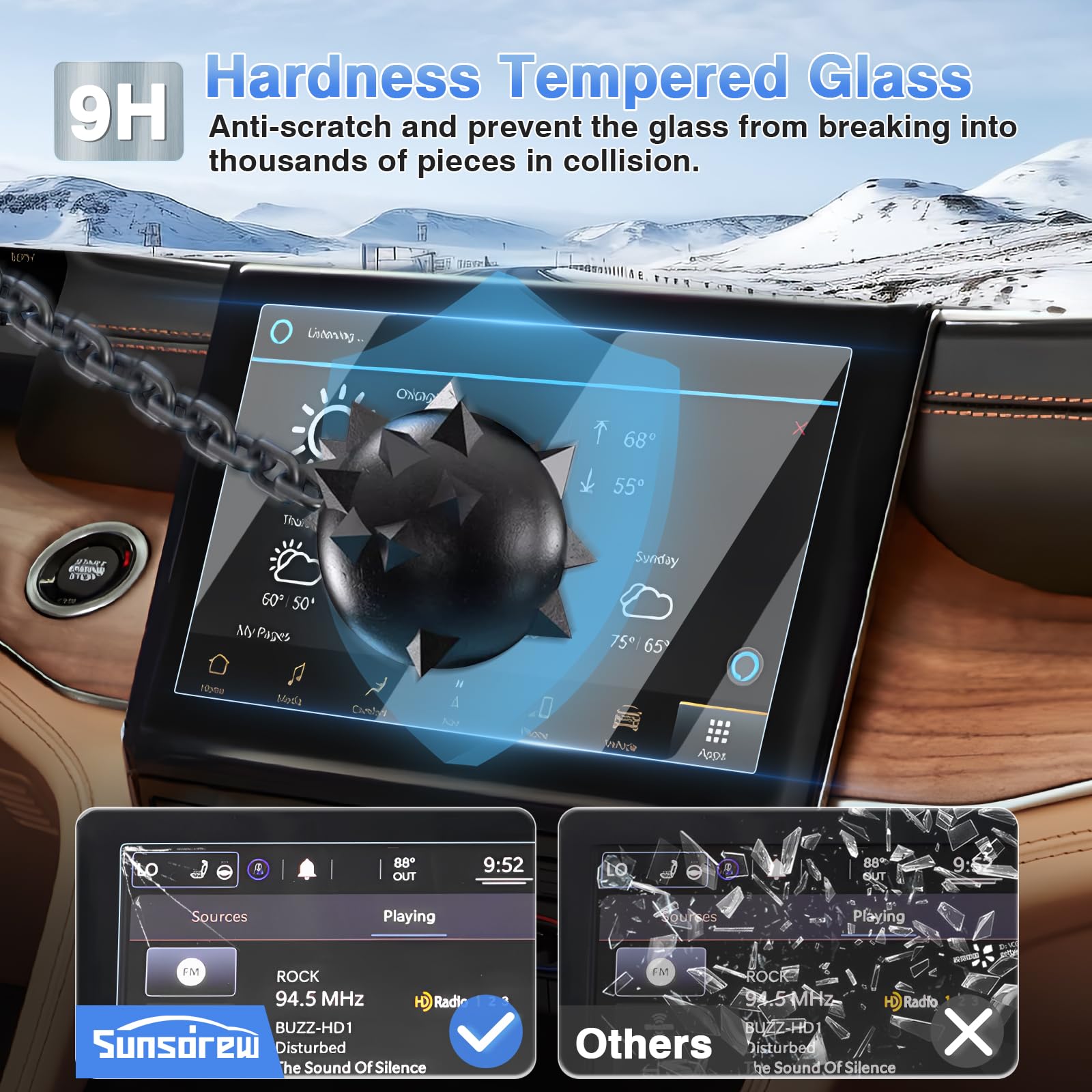 Sunsdrew 2Pcs Screen Protector For 2021 2023 2024 Jeep Grand Cherokee L Accessories 10.1 Inch Grand Cherokee L Touch Screen Radio Display Protector 9H Tempered Glass Protective Film Anti Glare