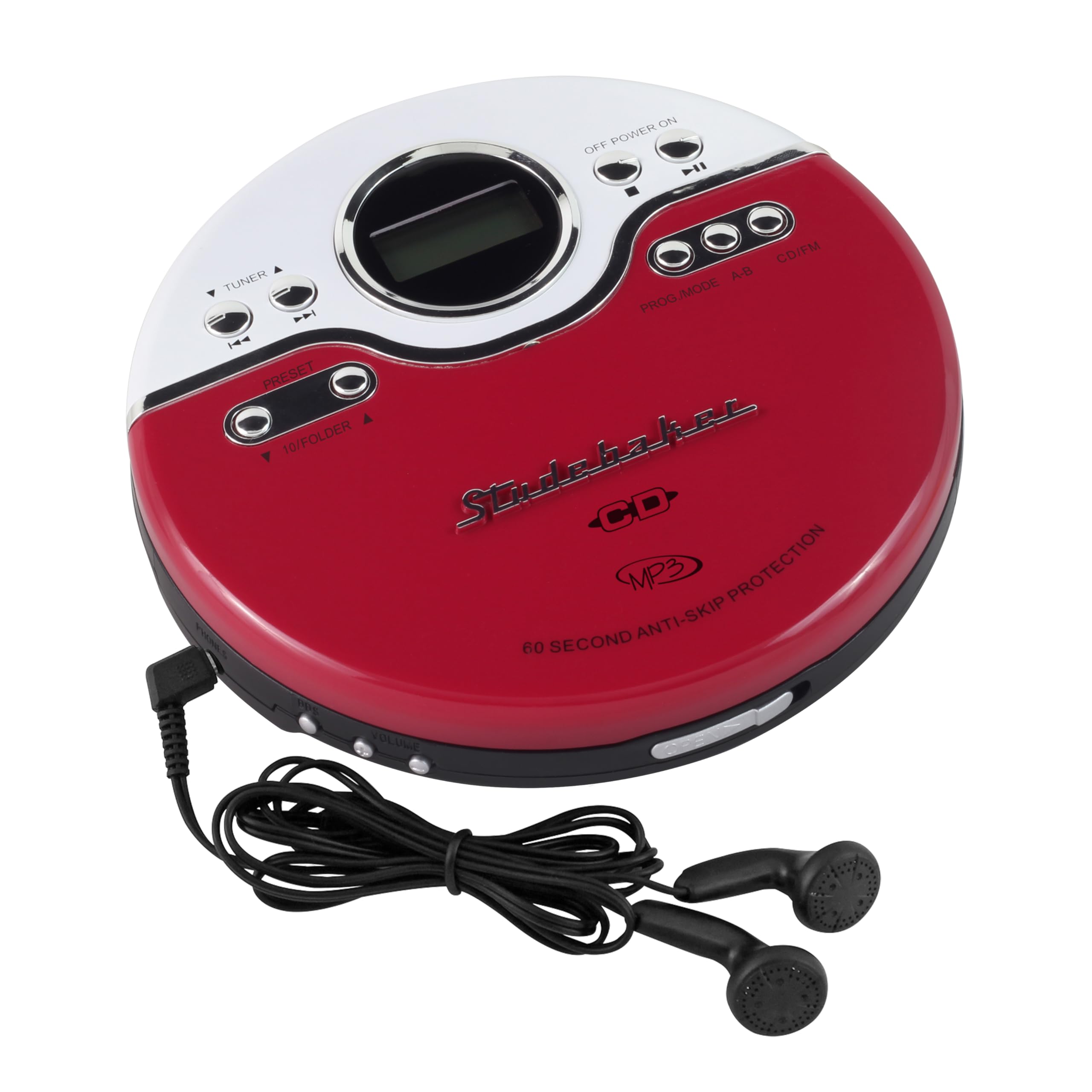 Studebaker Sb3703Rb Joggable Personal Cd/Mp3 Player With Audio Book Compatibility, Bookmark Feature And Fm Pll Radio   Red/Black