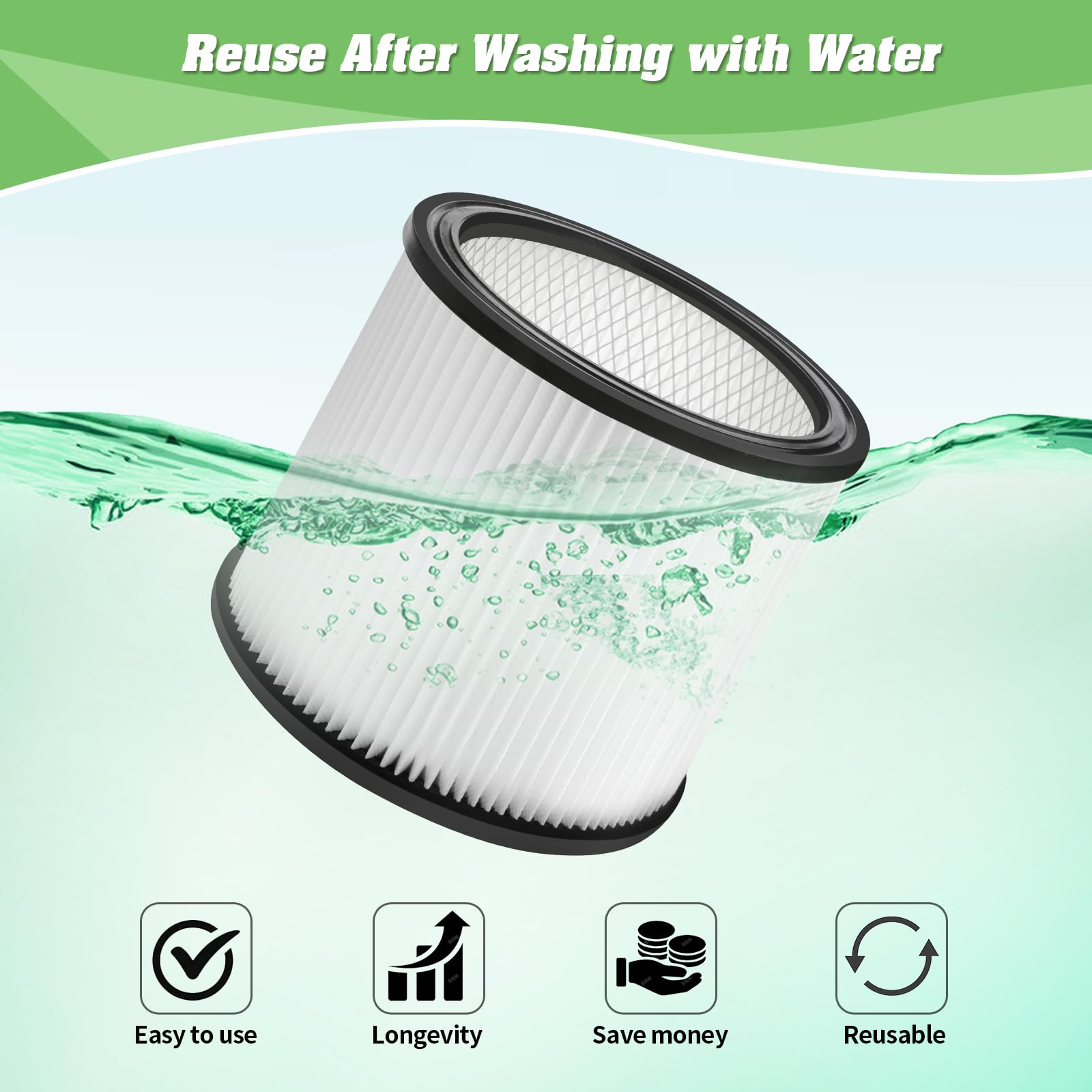 Gazeer 90304 Replacement Filter With Lid Compatible With Shop Vac 90304, 90350, 90333,90585,5 Gallon And Above Wet/Dry Vacuum Cl