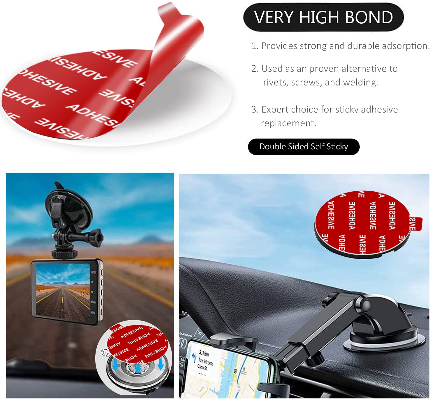 Galundge 9 PCS Transparent Double-Sided Adhesive Pads for Dashboard/Windshield Mount, 80mm Suction Cup Stickers for Camera/GPS/Phone