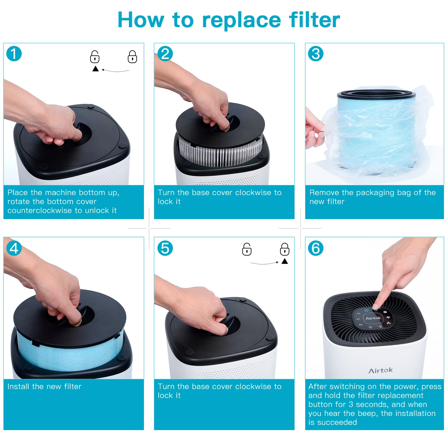 Airtok Air Purifier Ap1001 Replacement Filter, 5 Layer Purification System, H13 True Hepa Filter