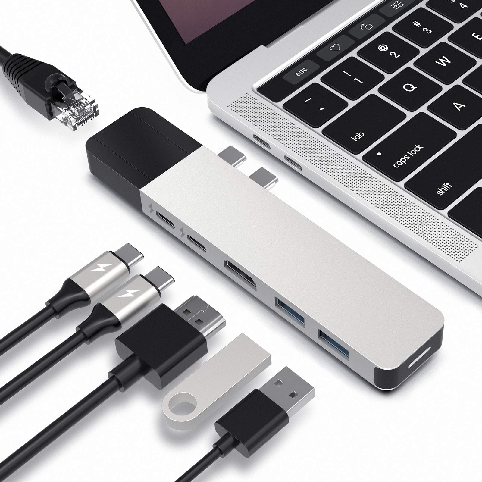HyperDrive USB C Hub, NET 6-in-2 for MacBook Pro Air, Multi-Port USB-C Dongle w/Gigabit Ethernet, 40Gbps/100W PD, 5Gbps/60W PD, 
