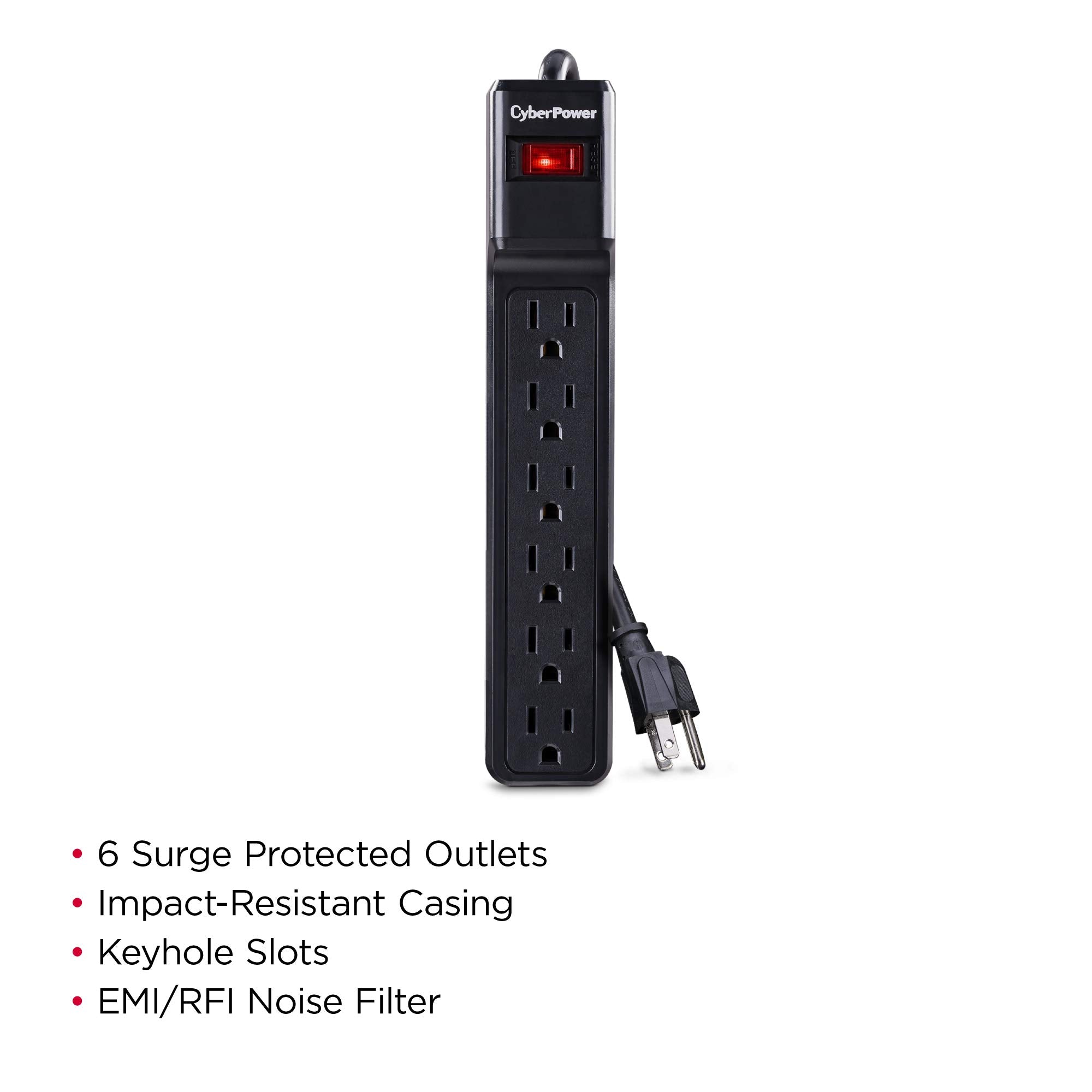 Cyberpower Csb6012 Essential Surge Protector, 1200J/125V, 6 Outlets, 12Ft Power Cord, Black